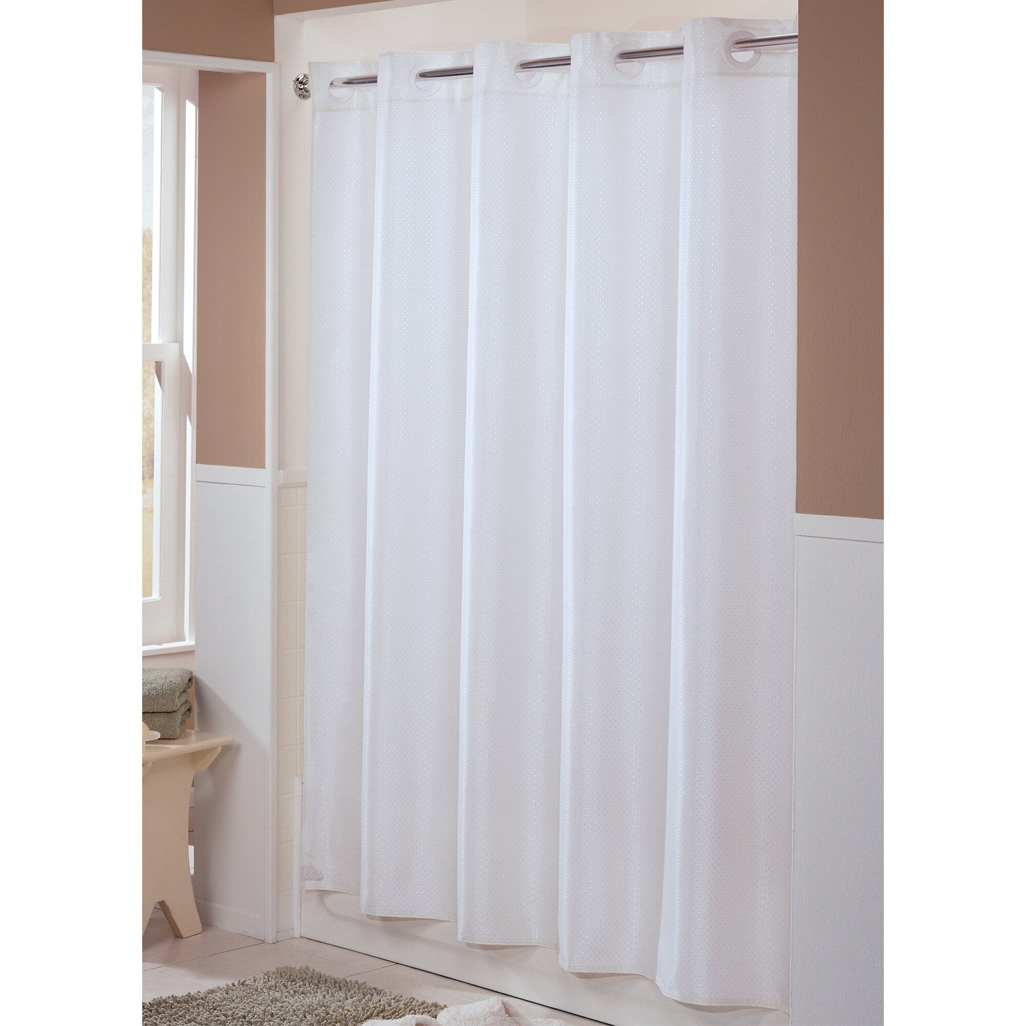 Hookless HBH44ENG01 White Englewood Shower Curtain with Matching Flat
