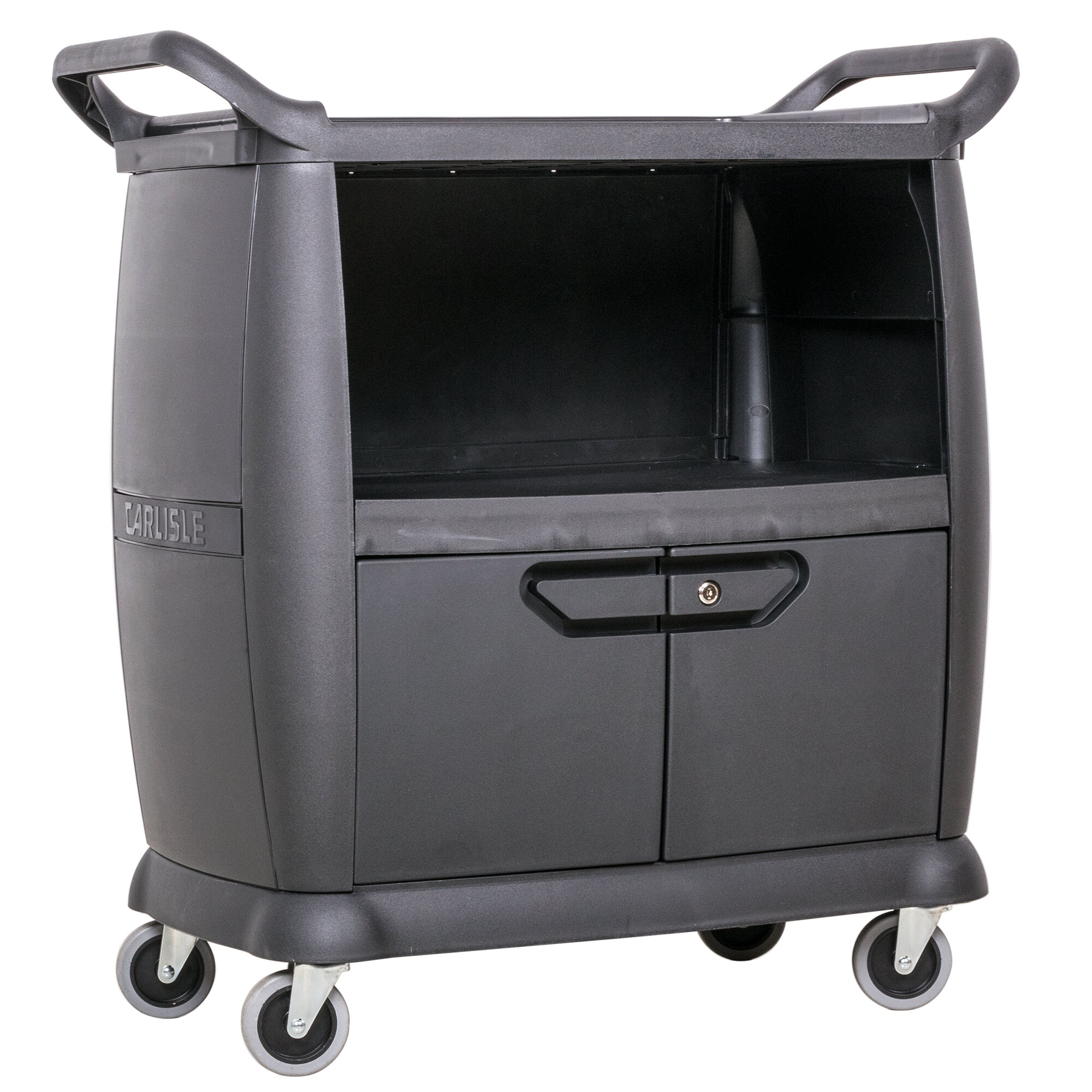 Carlisle CC2036DP03 3 Shelf Black Utility / Bus Cart with Doors and ...