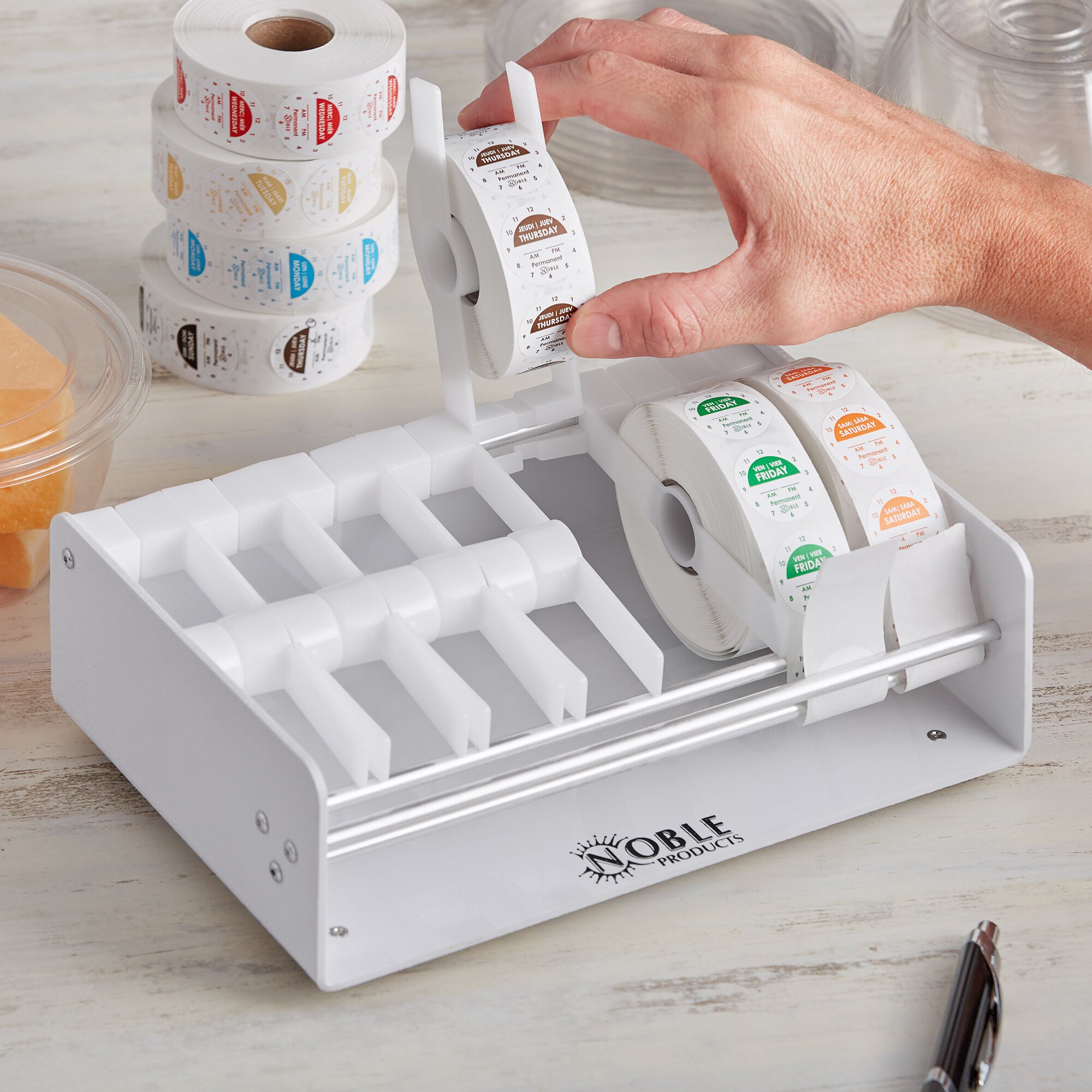 Noble Products 7Slot White Plastic Label Dispenser Day of Week Dot