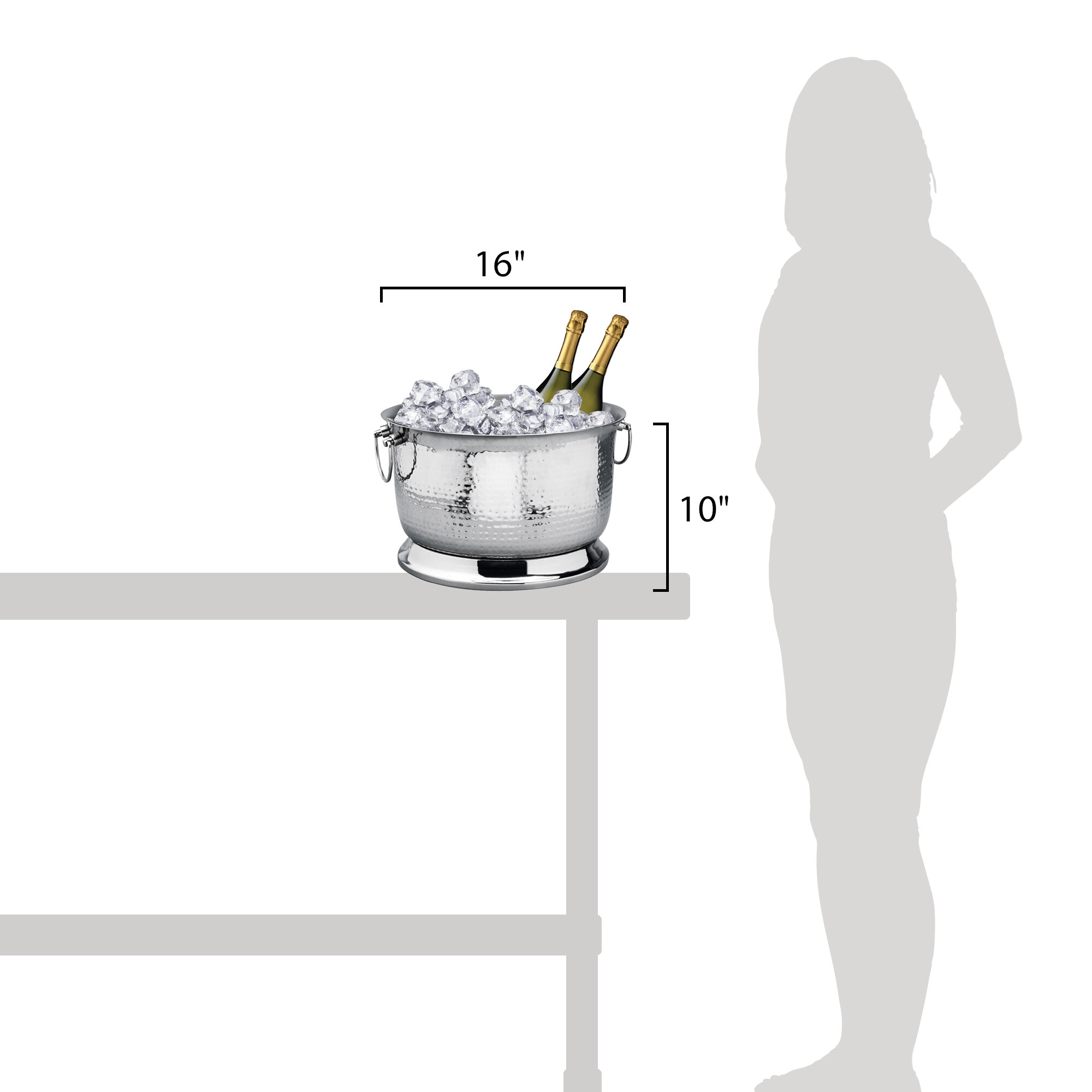 Eastern Tabletop 7000H 16" x 10" Stainless Steel Hammered Double Wall