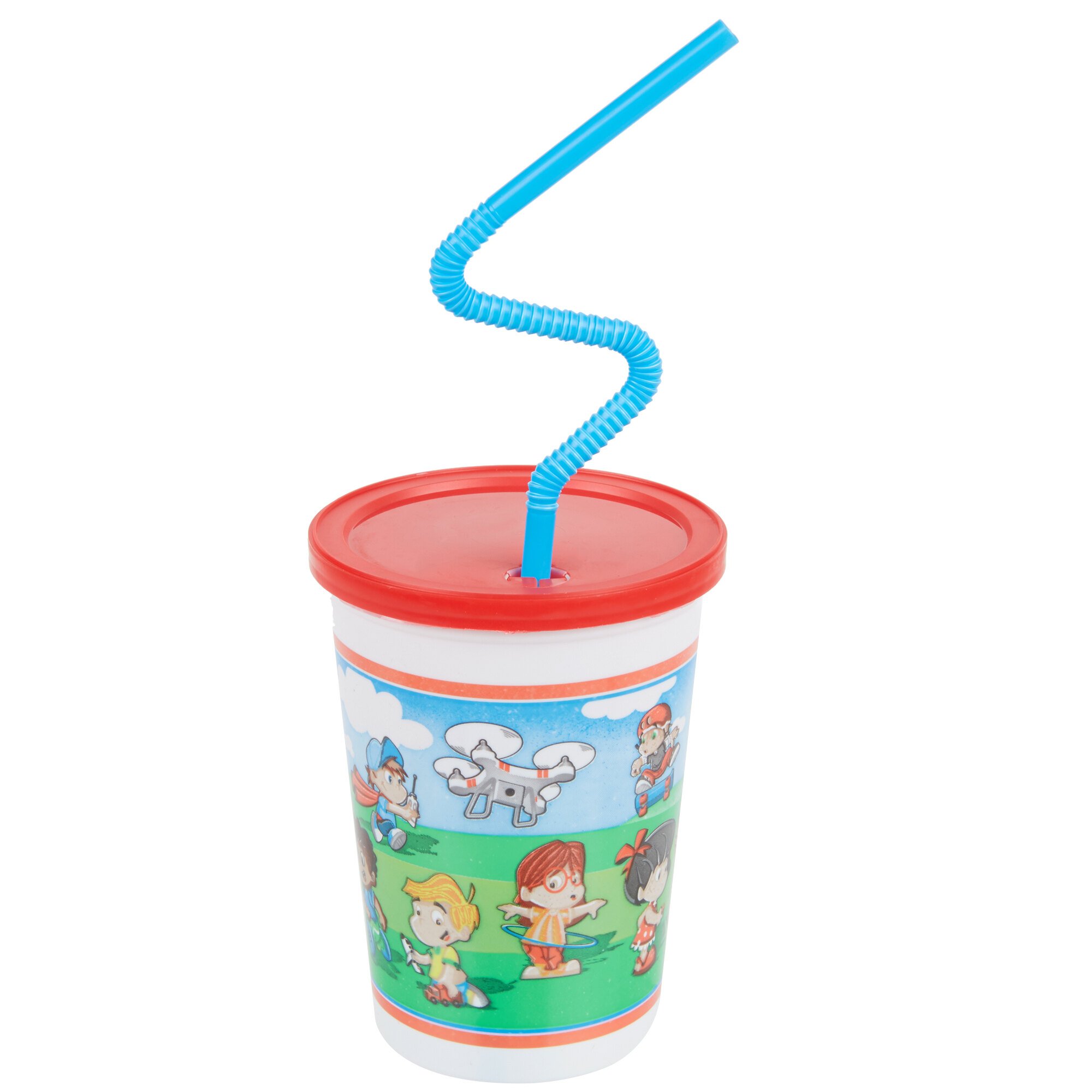 Plastic Kids Cup with Reusable Lid and Curly Straw 250/Case