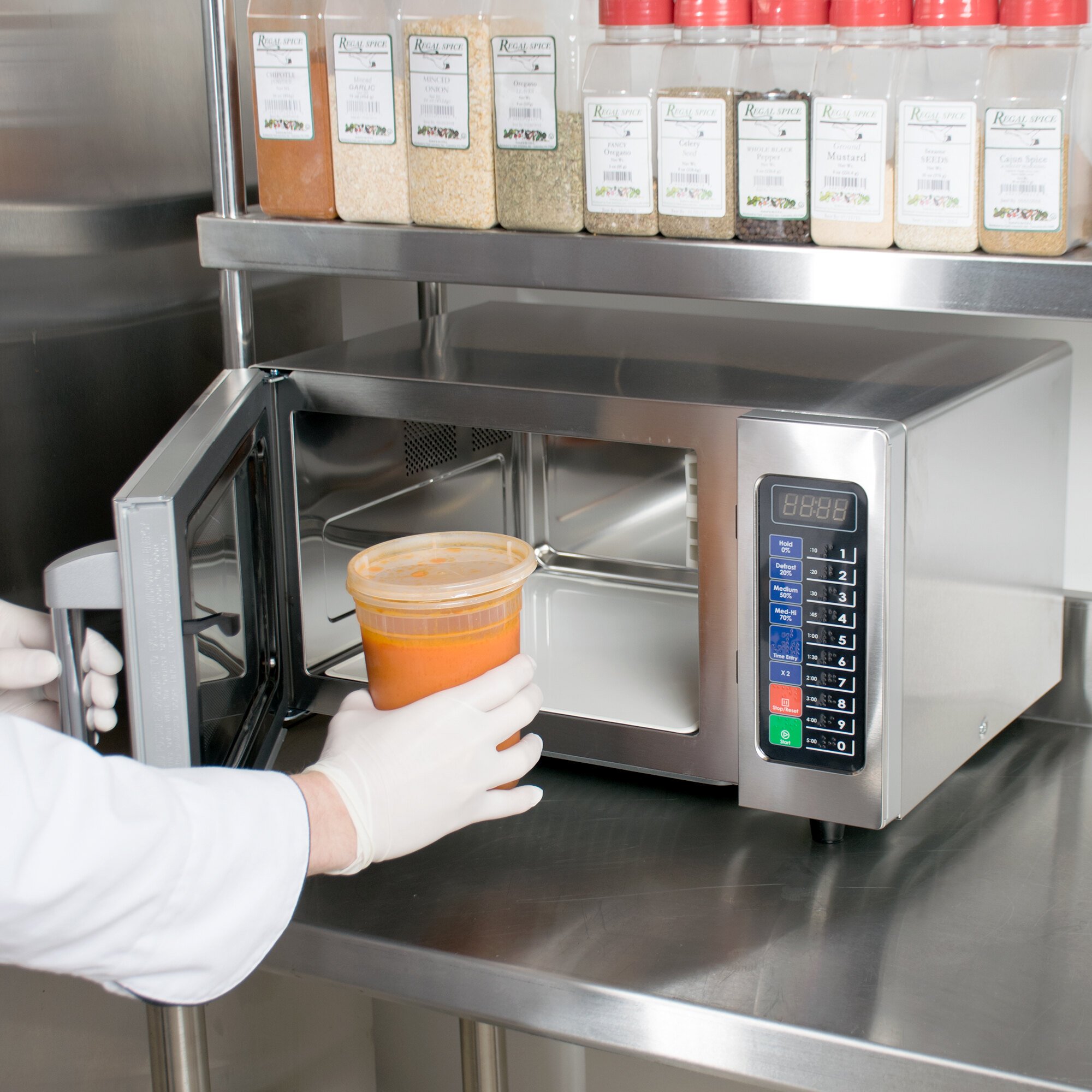 Waring WMO90 Stainless Steel Commercial Microwave with Push Button