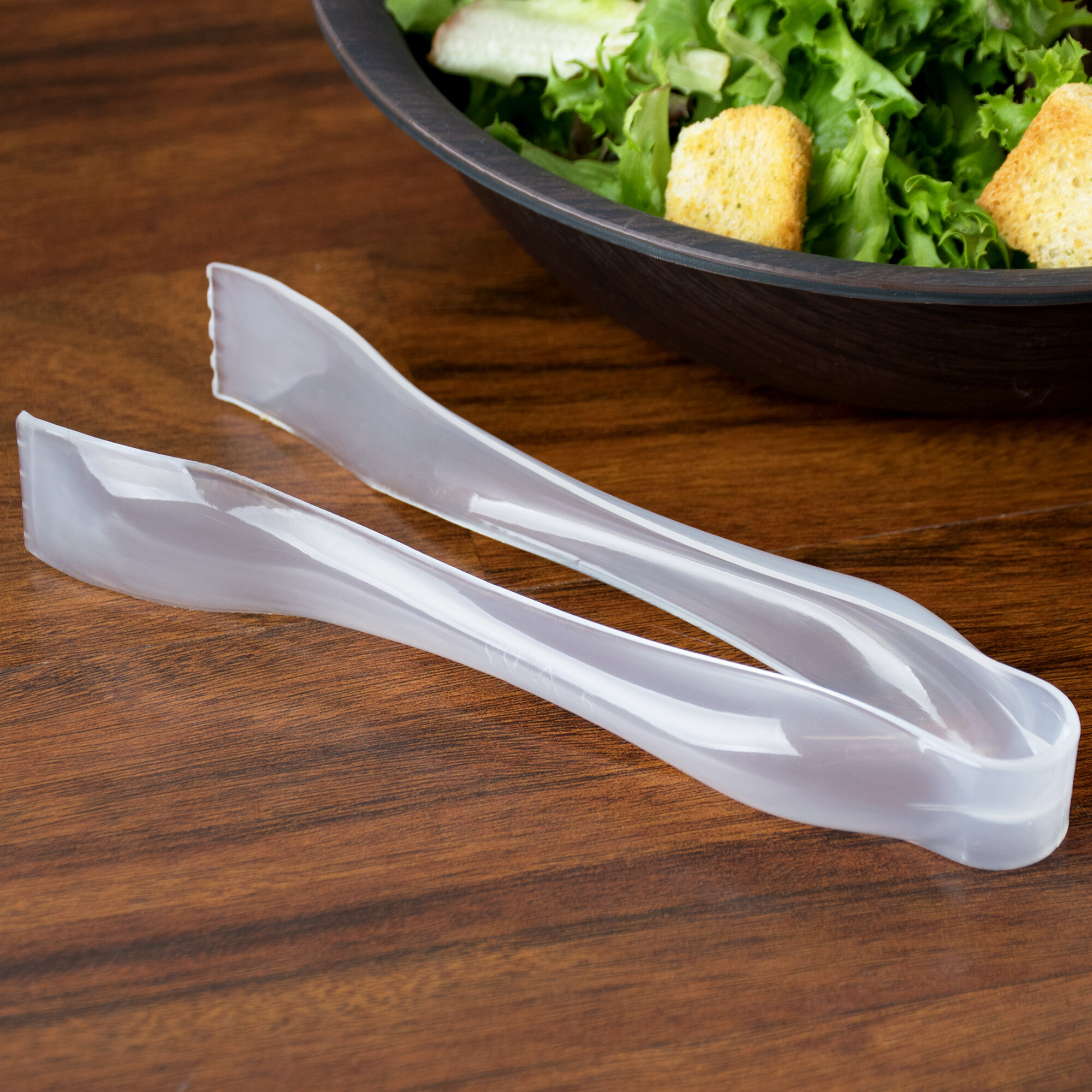 Visions 6" Clear Disposable Plastic Tongs 6/Pack