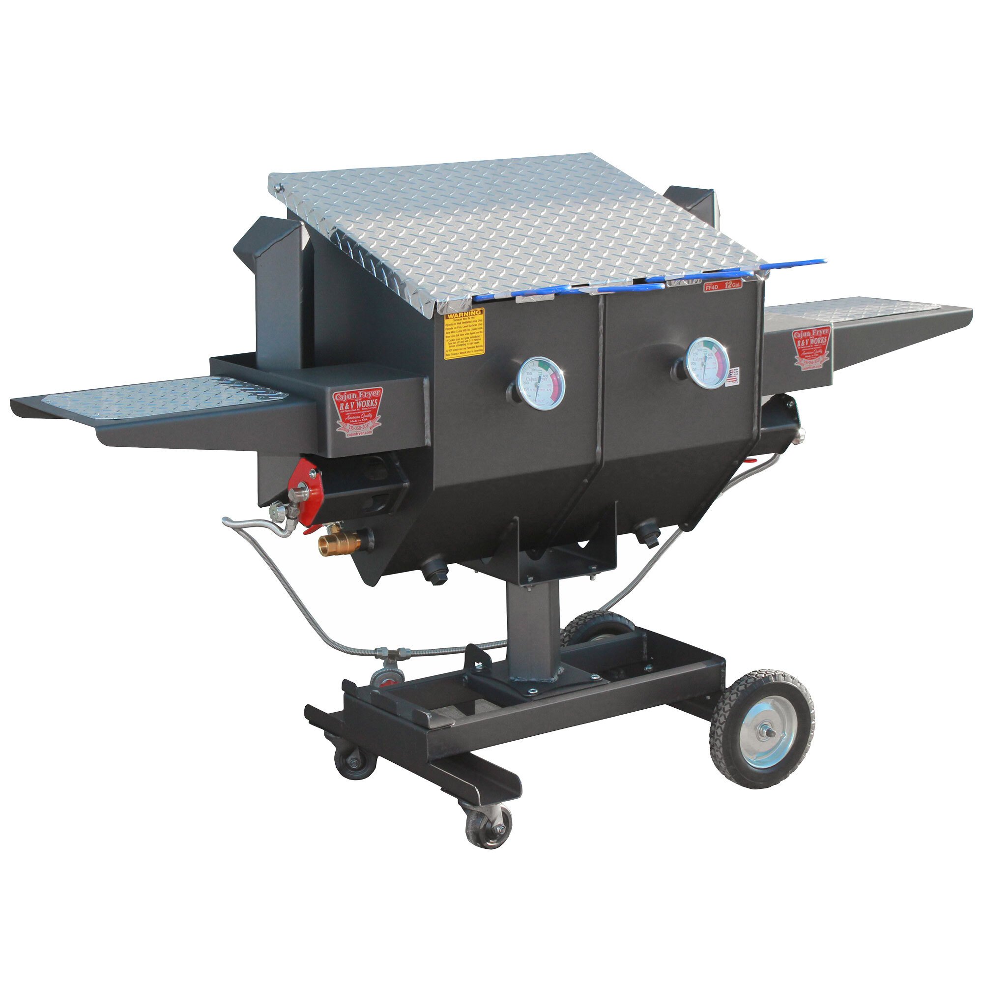 R & V Works FF4 12 Gallon Outdoor Cajun Deep Fryer with 1 Divider