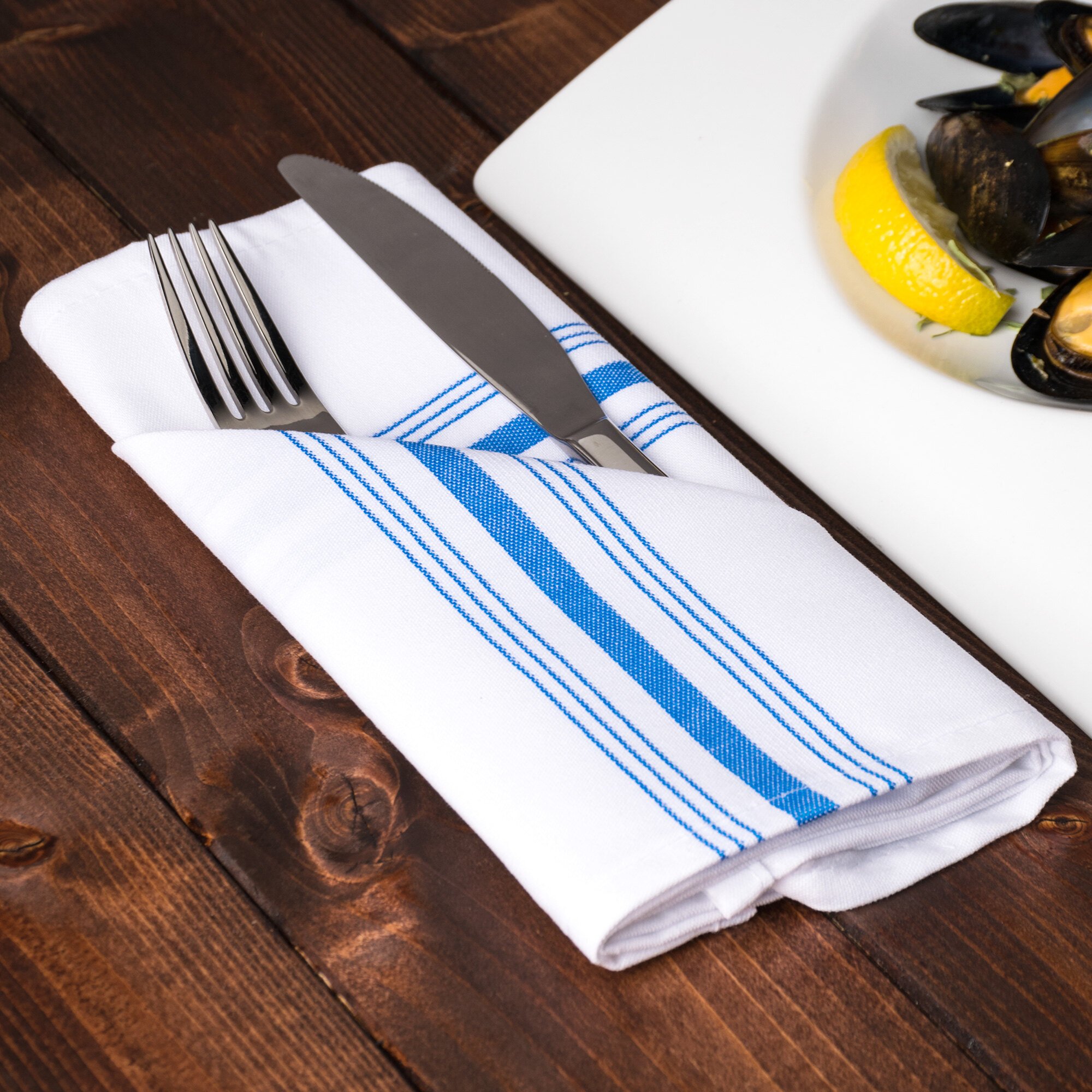 Marko 53771822NH062 Blue Softweave Bistro Striped Cloth Napkins, 18" x