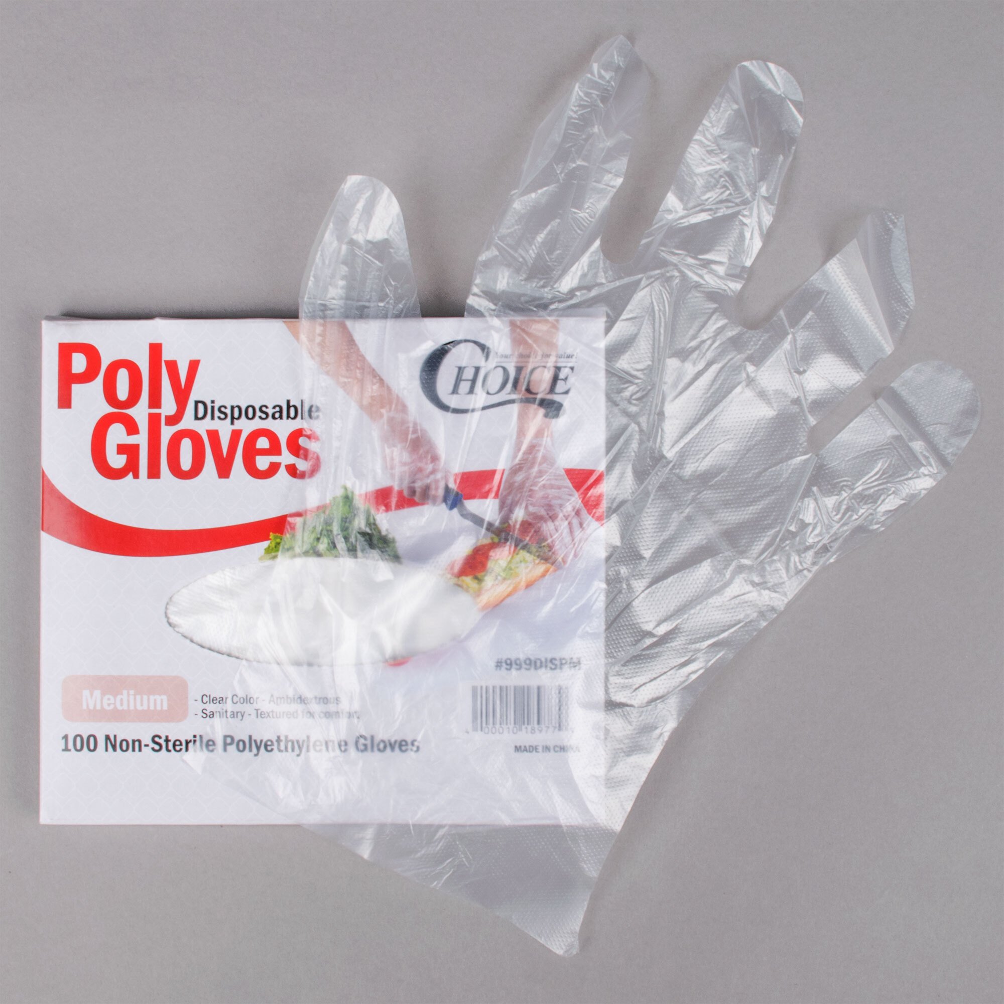 Choice Disposable Poly Gloves Medium For Food Service 100 Pack   1082672 