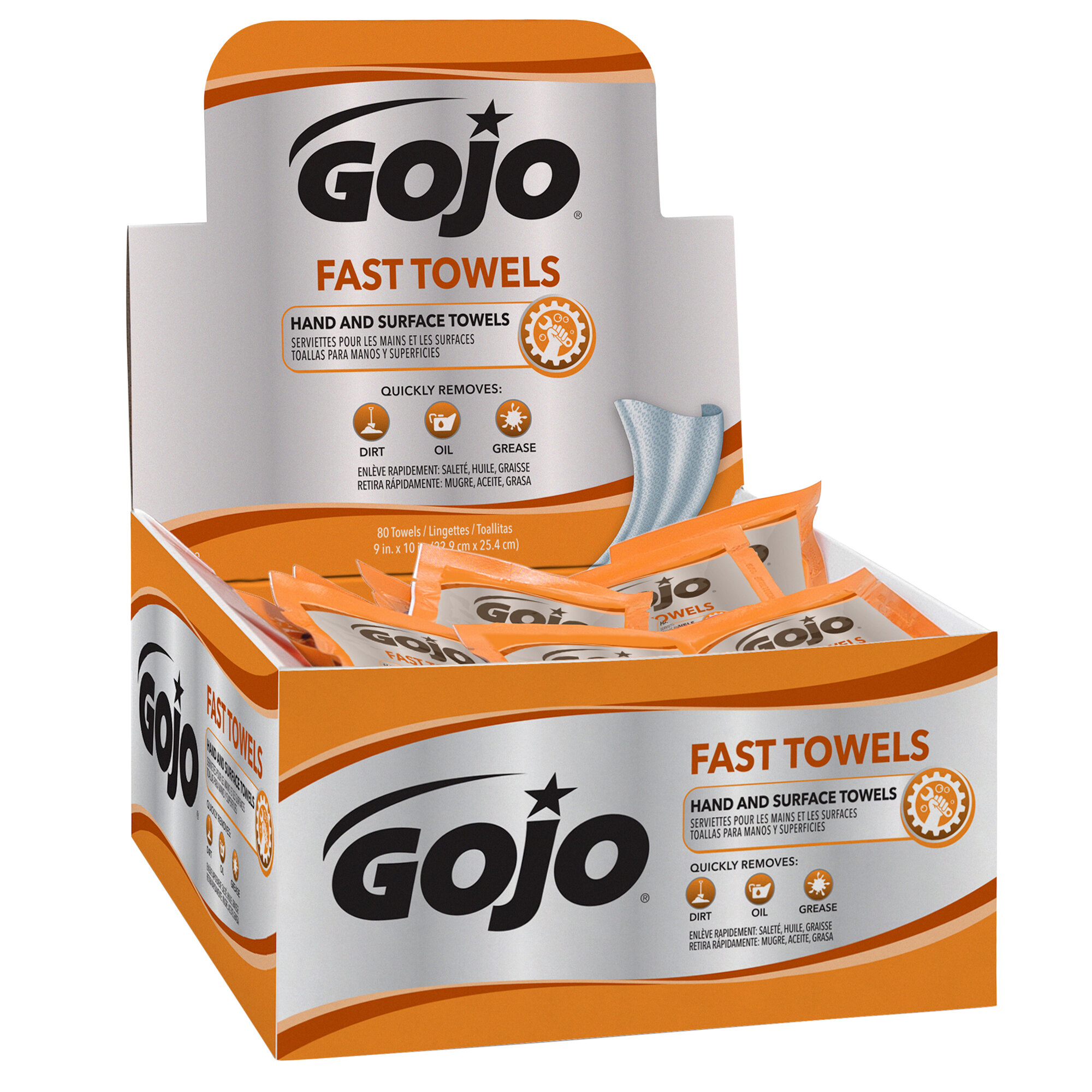 GOJO® 628004 Fast Towels Hand Cleaning Wipes 80 Count Display Carton
