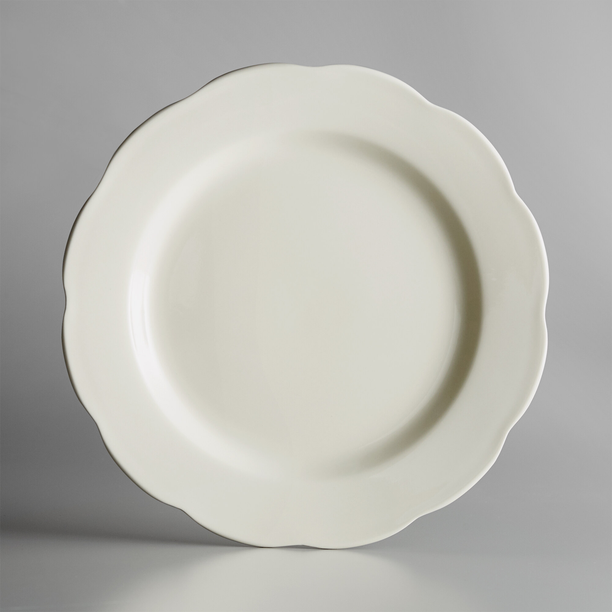 Choice 10 3/4" Ivory (American White) Scalloped Edge China Plates 12/Case