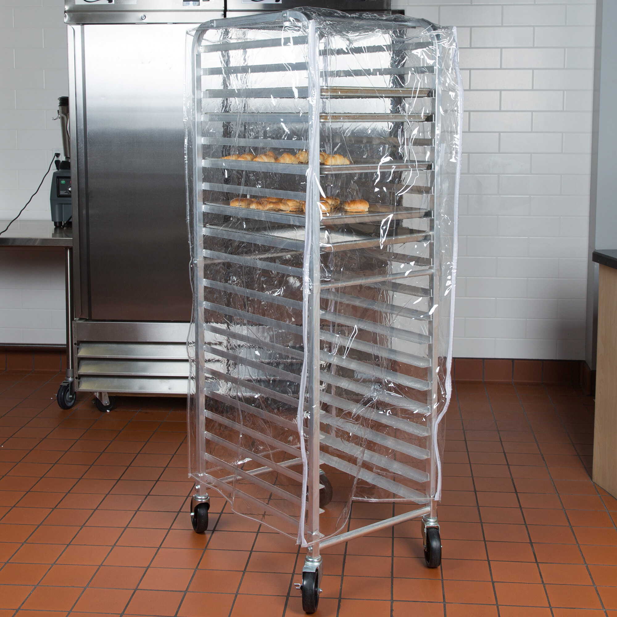 regency-63-clear-8-mil-full-size-plastic-bun-pan-rack-cover-with-3-zippers