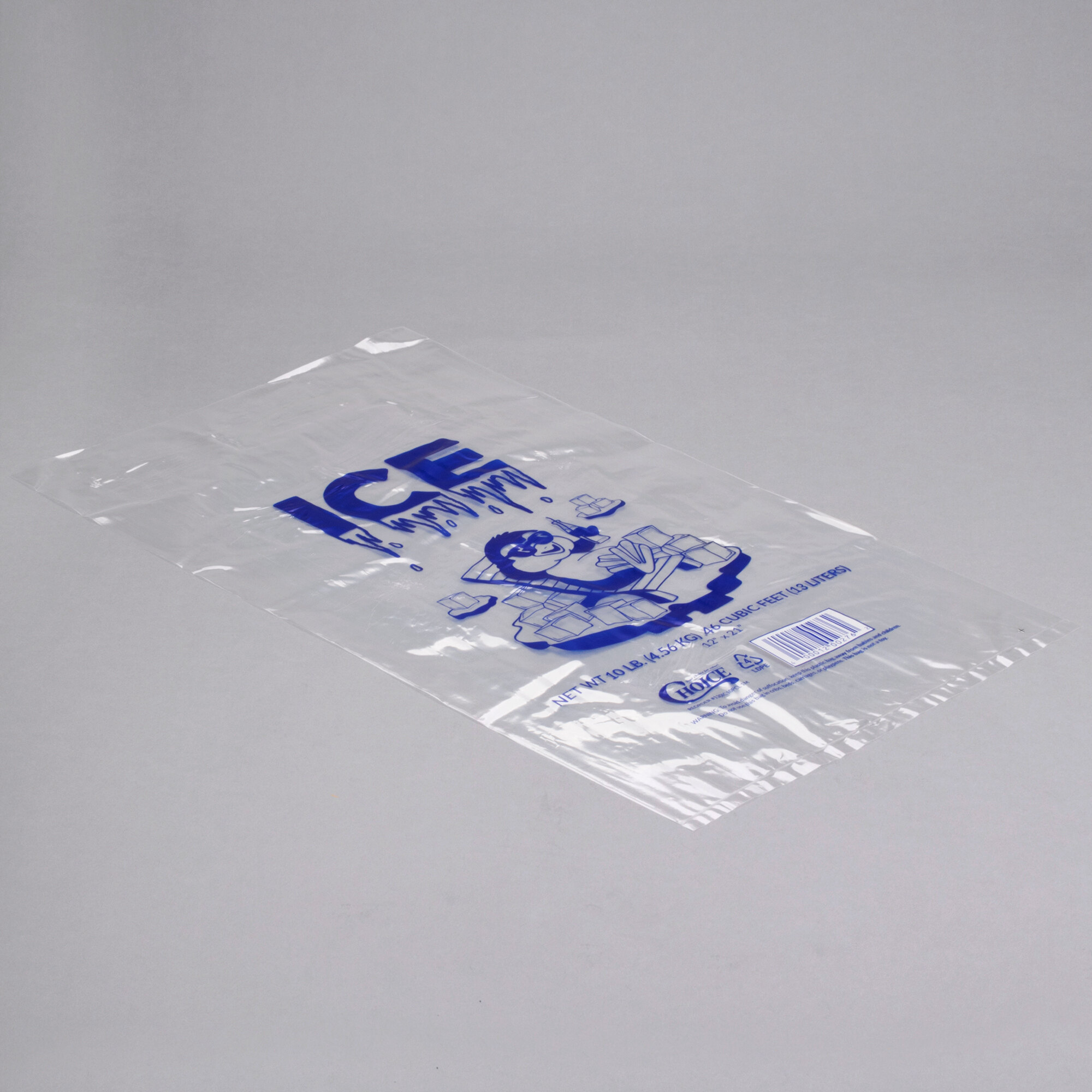 Choice 10 lb. Clear Plastic Ice Bag with Ice Print 1000/Case