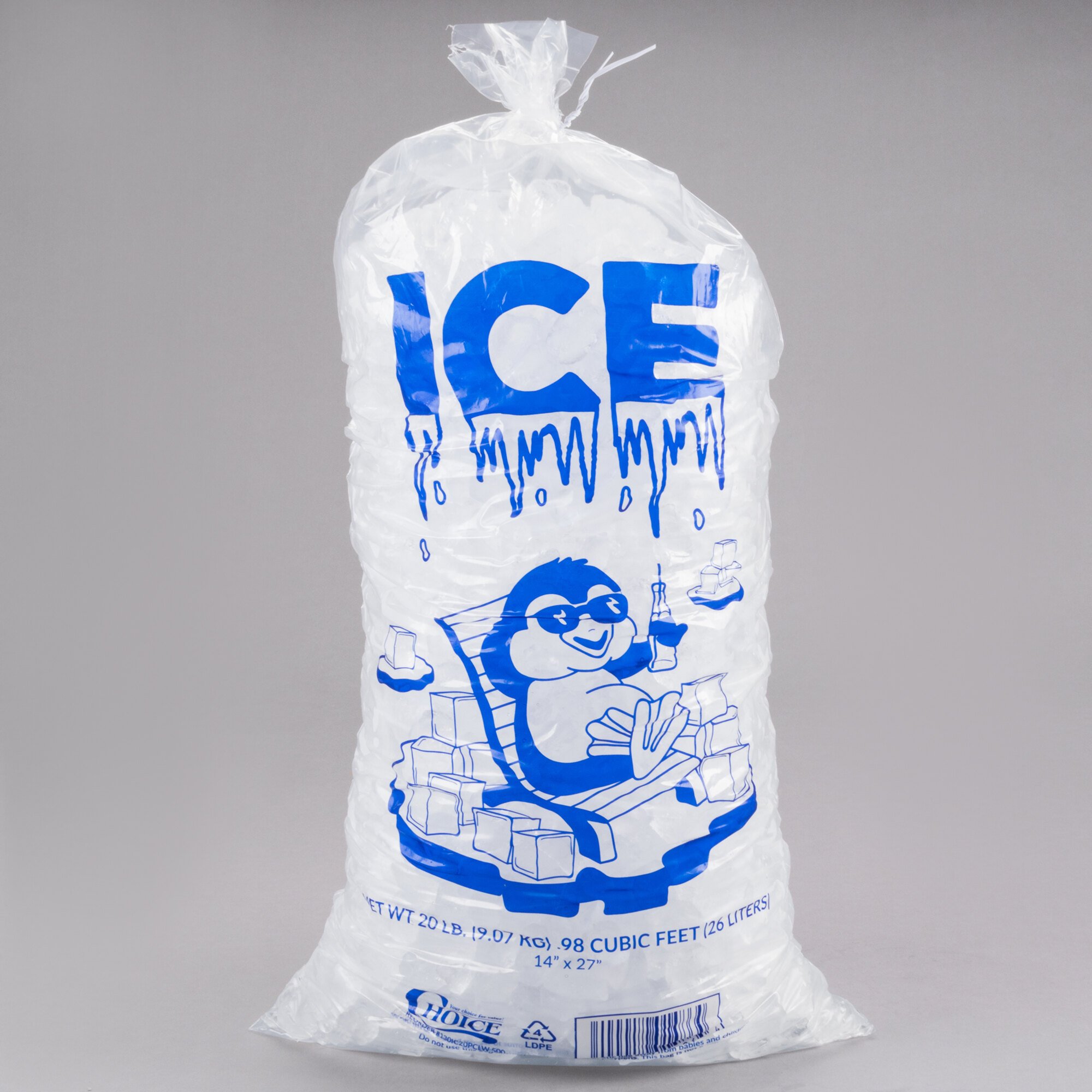 Choice 20 lb. Clear Wicketed Ice Bag with Ice Print and Handle - 500/Case