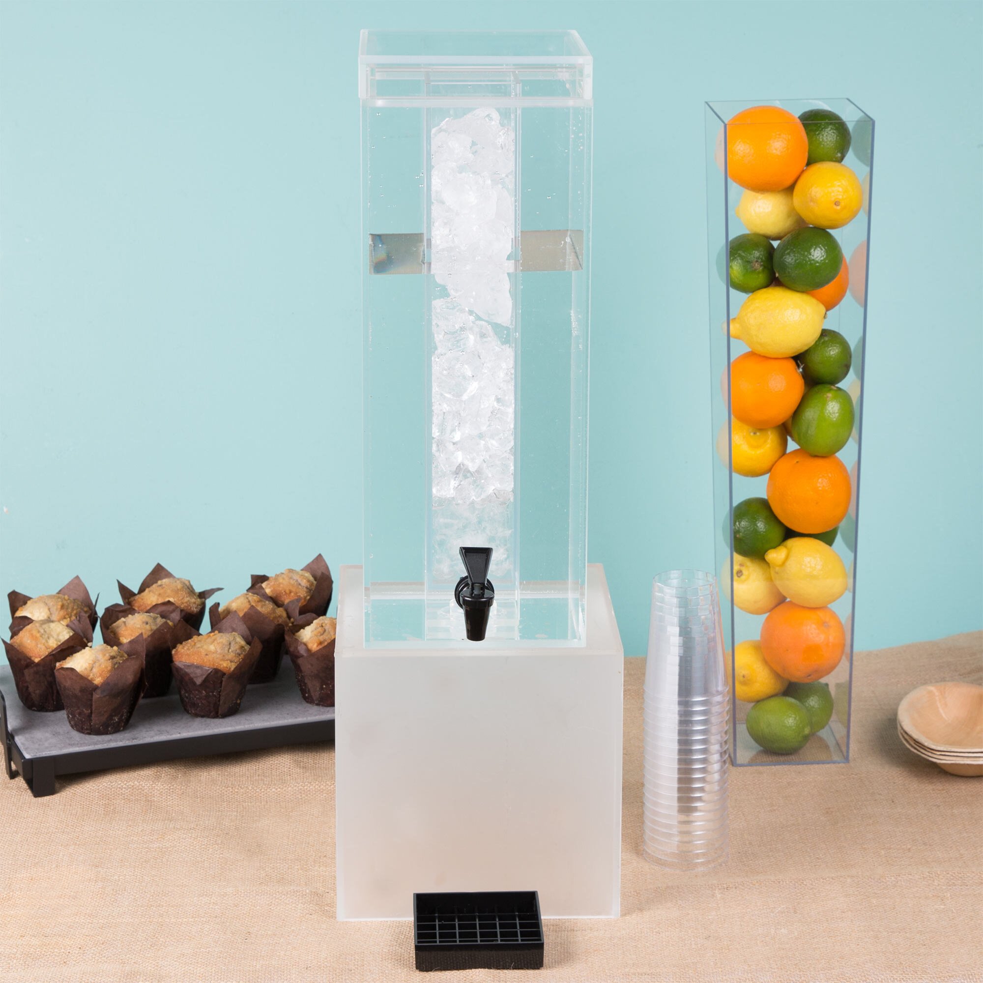 CalMil 3554ICE Clear Acrylic 3 Gallon Beverage Dispenser with Ice Chamber 9 7/8" x 11" x 18 1/4"