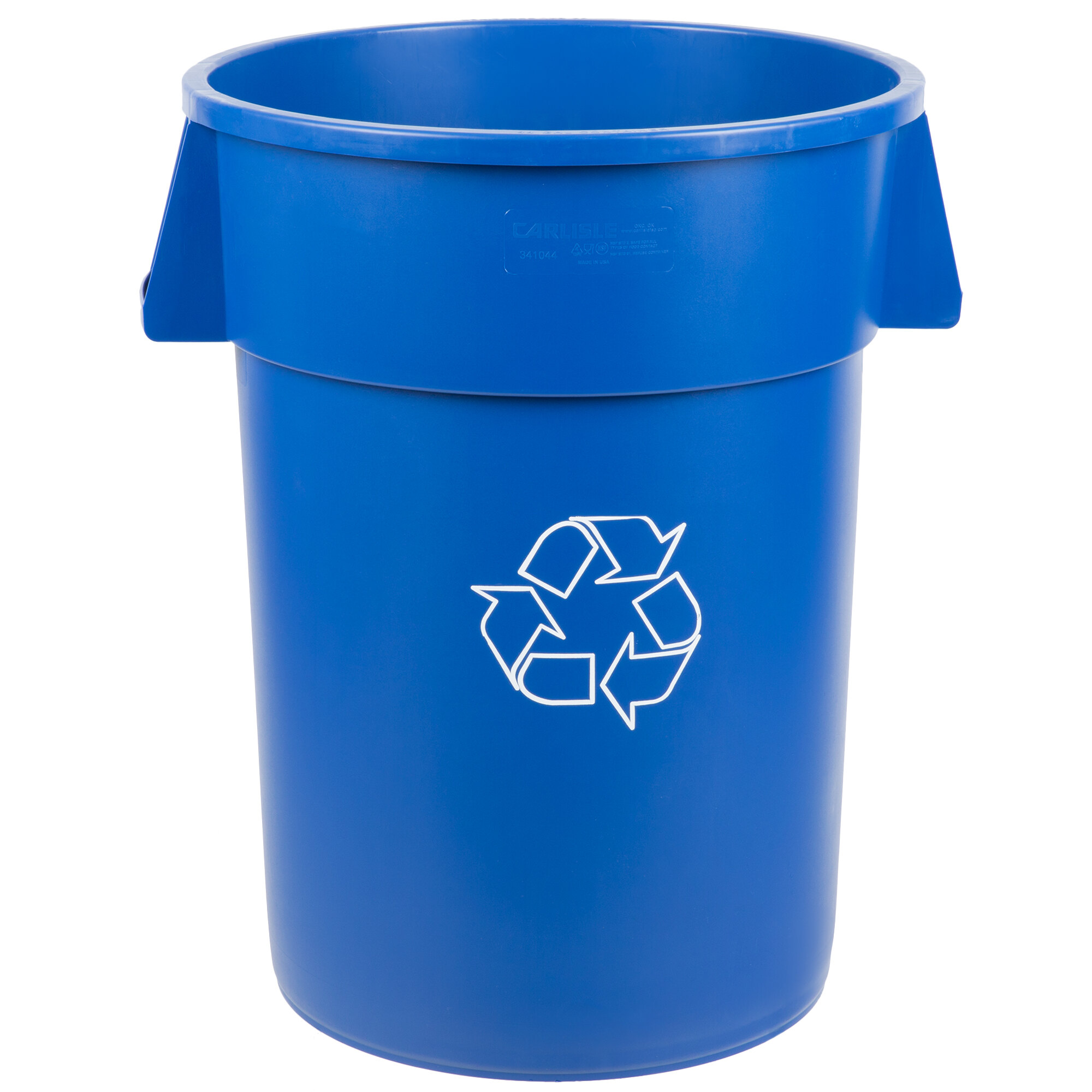 Carlisle 341044REC14 Bronco 44 Gallon Blue Round Recycling Trash Can