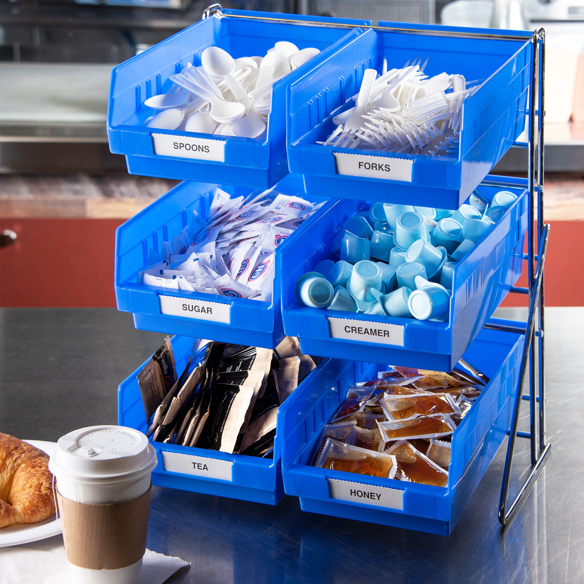 Carlisle 381206LG 14" x 12" x 18" Wire 3Tier Packet Rack with 4 Qt