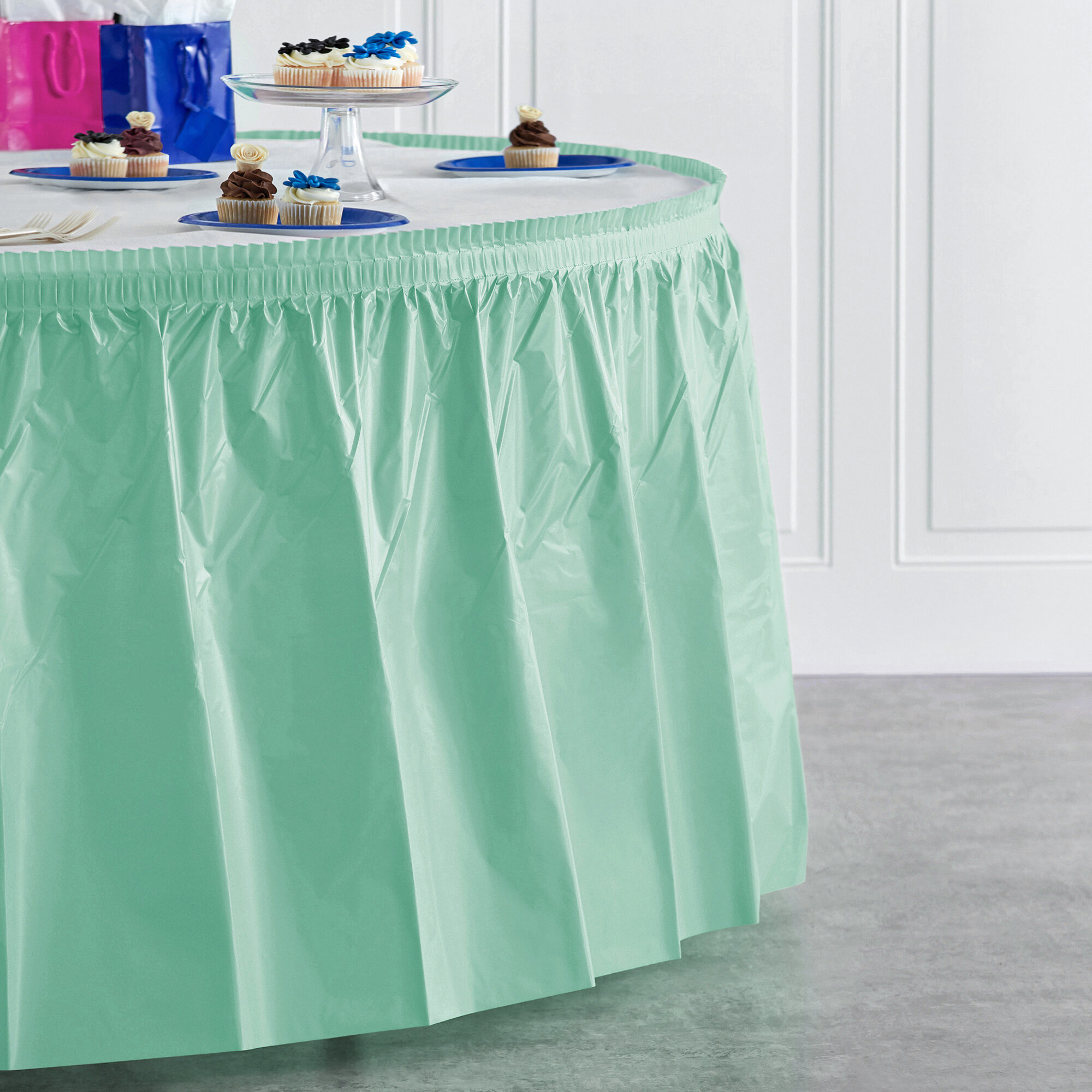 Creative Converting 318892 14' x 29" Fresh Mint Green Plastic Table Skirt