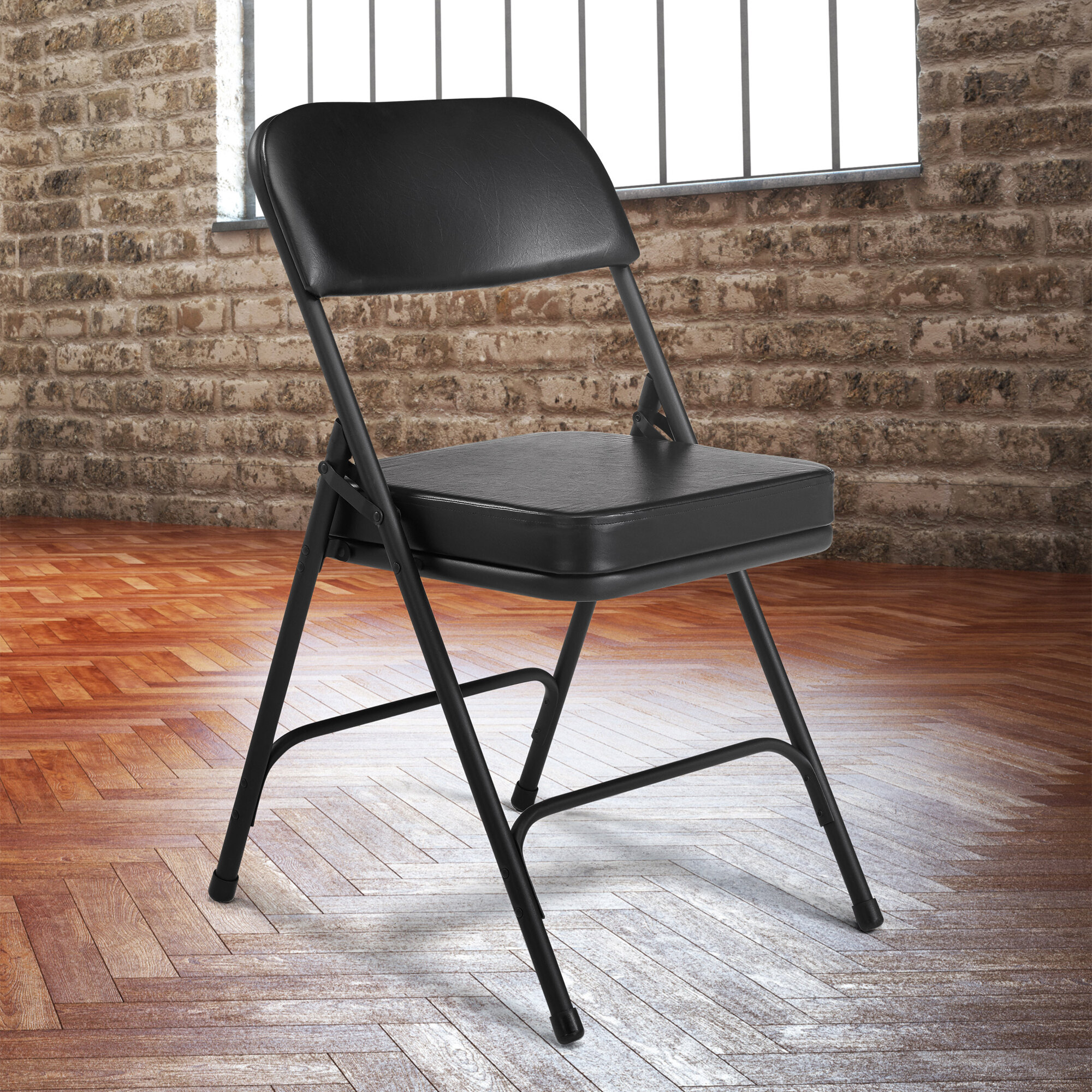 National Public Seating 3210 Black Steel Folding Chair with 2" Black