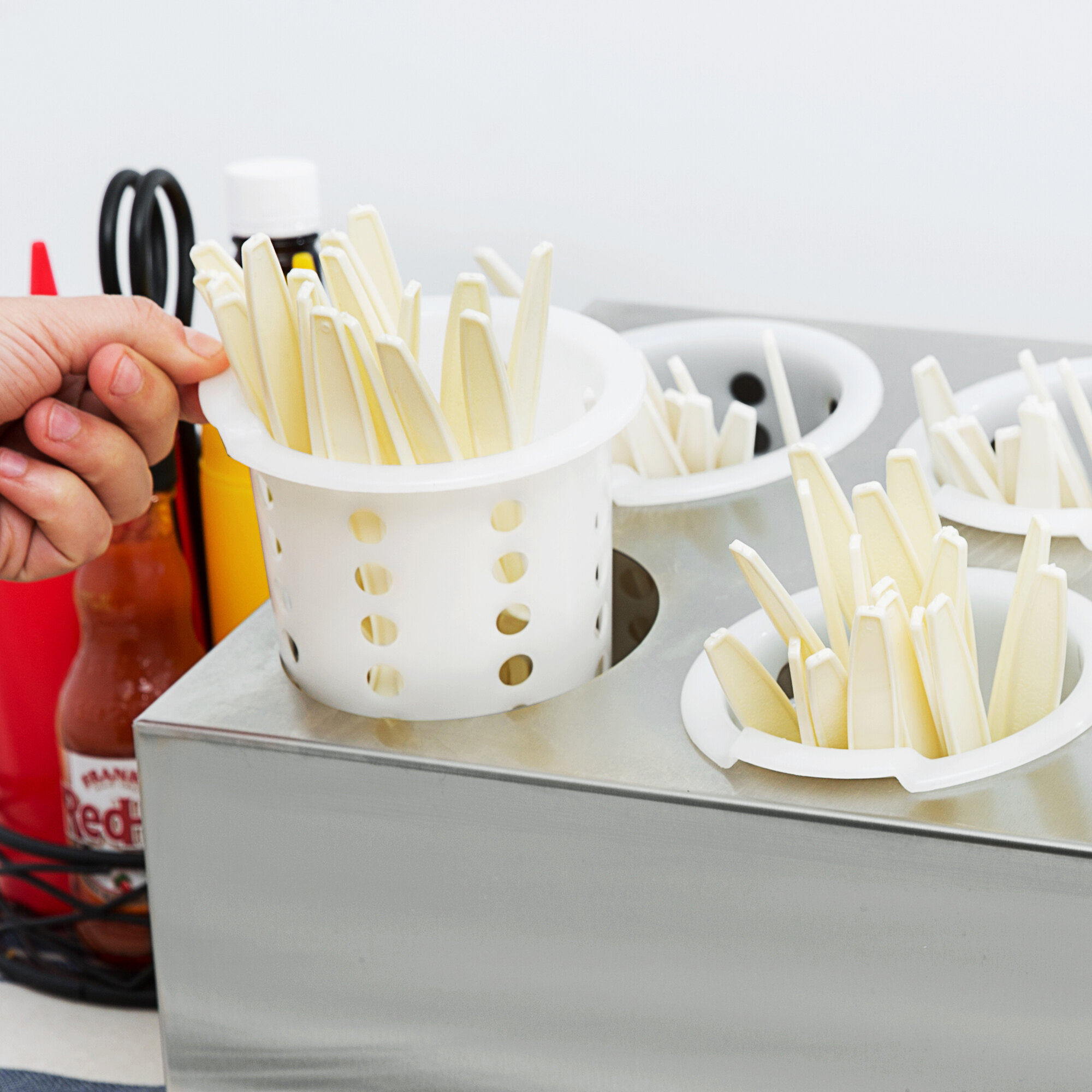 White Perforated Plastic Flatware Cylinder