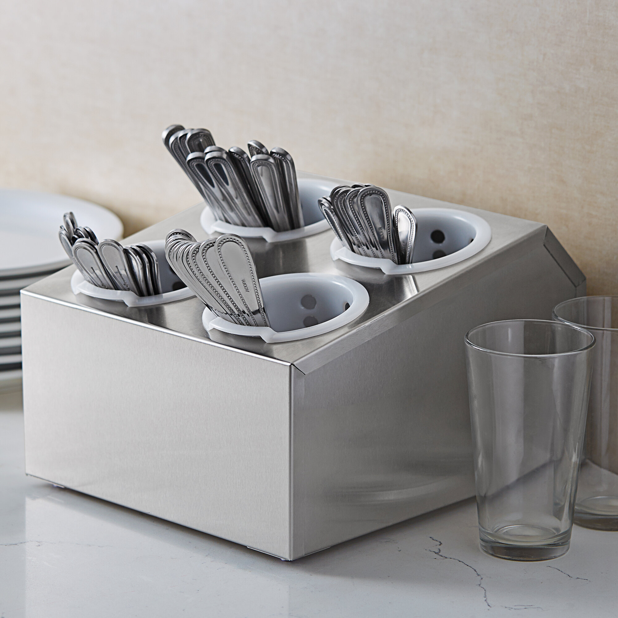 White Perforated Plastic Flatware Cylinder