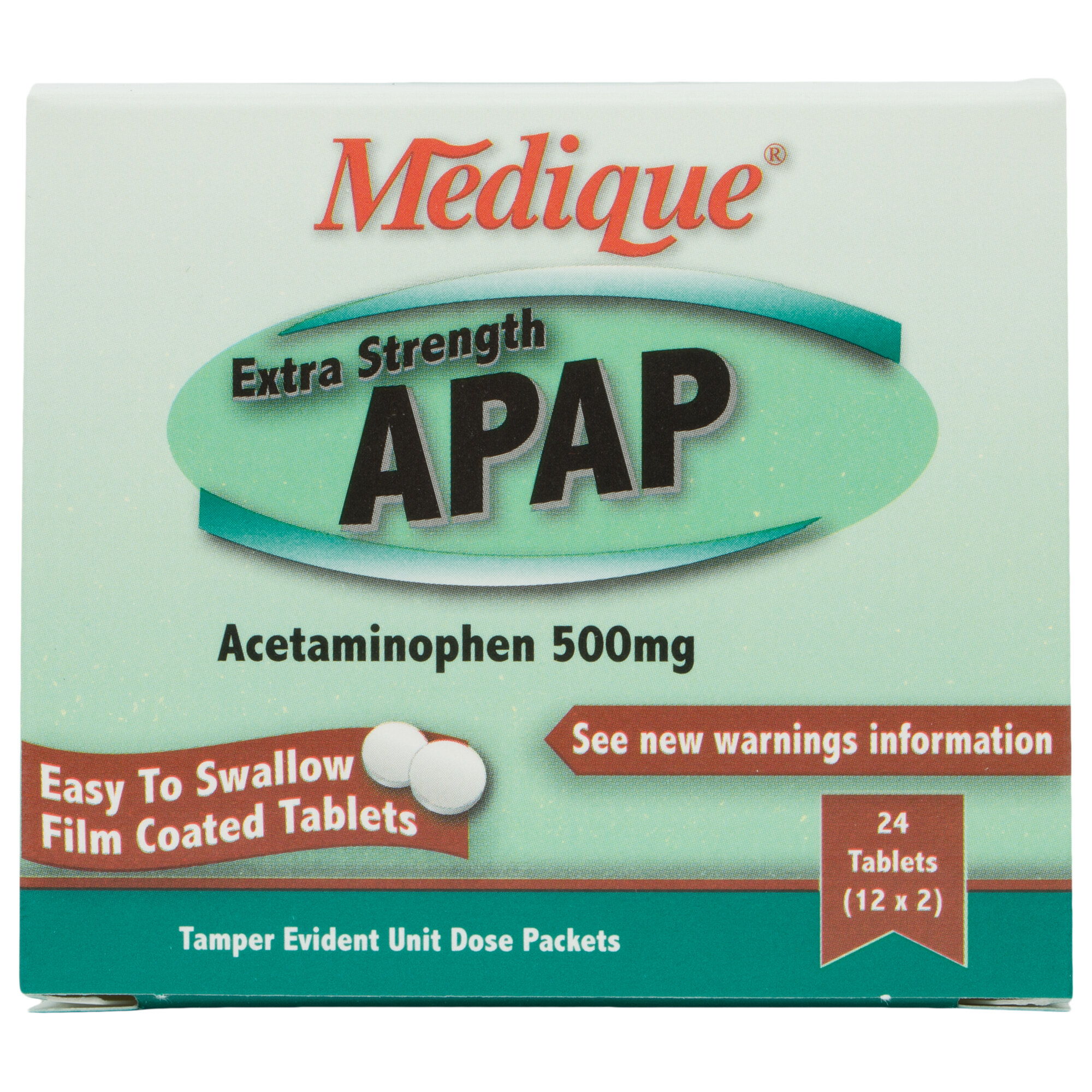 Medique 17564 Extra Strength APAP Acetaminophen Tablets 24/Box