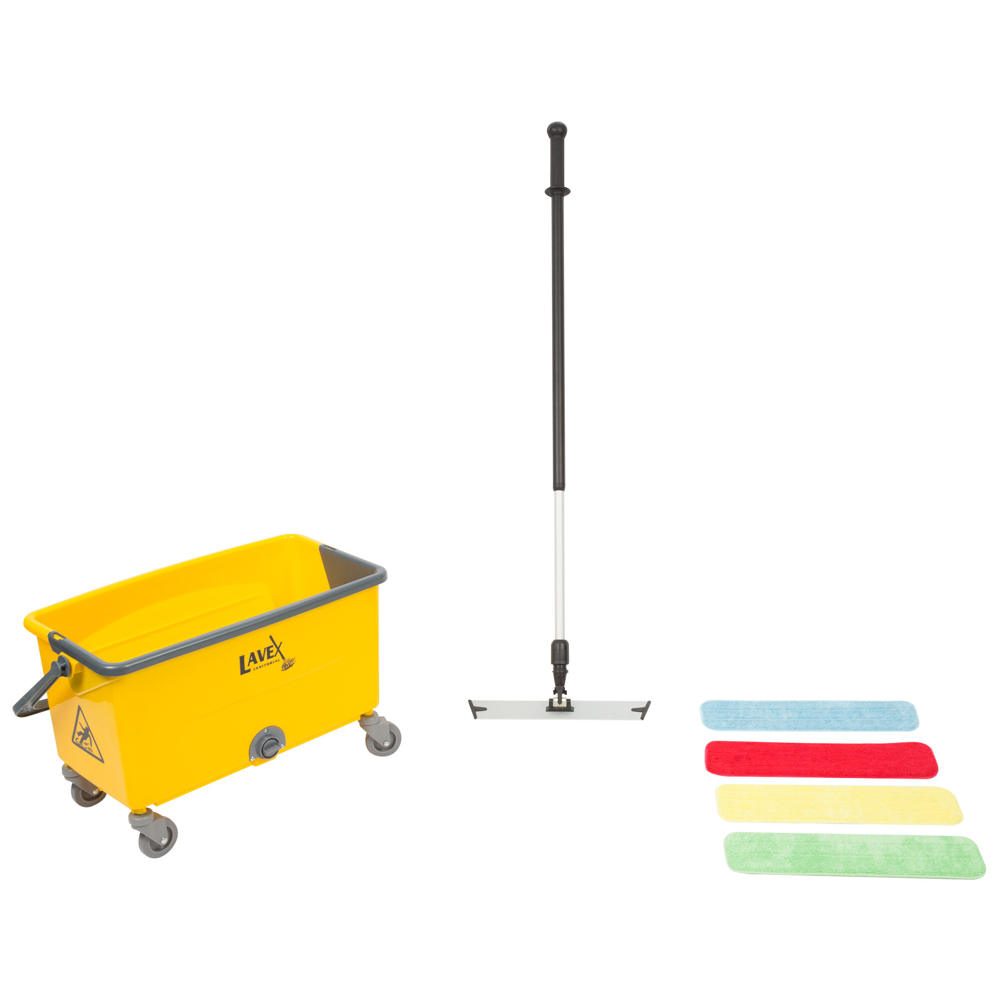 18" Microfiber Wet Mop Kit with ColorCoded Pads and Mop Bucket