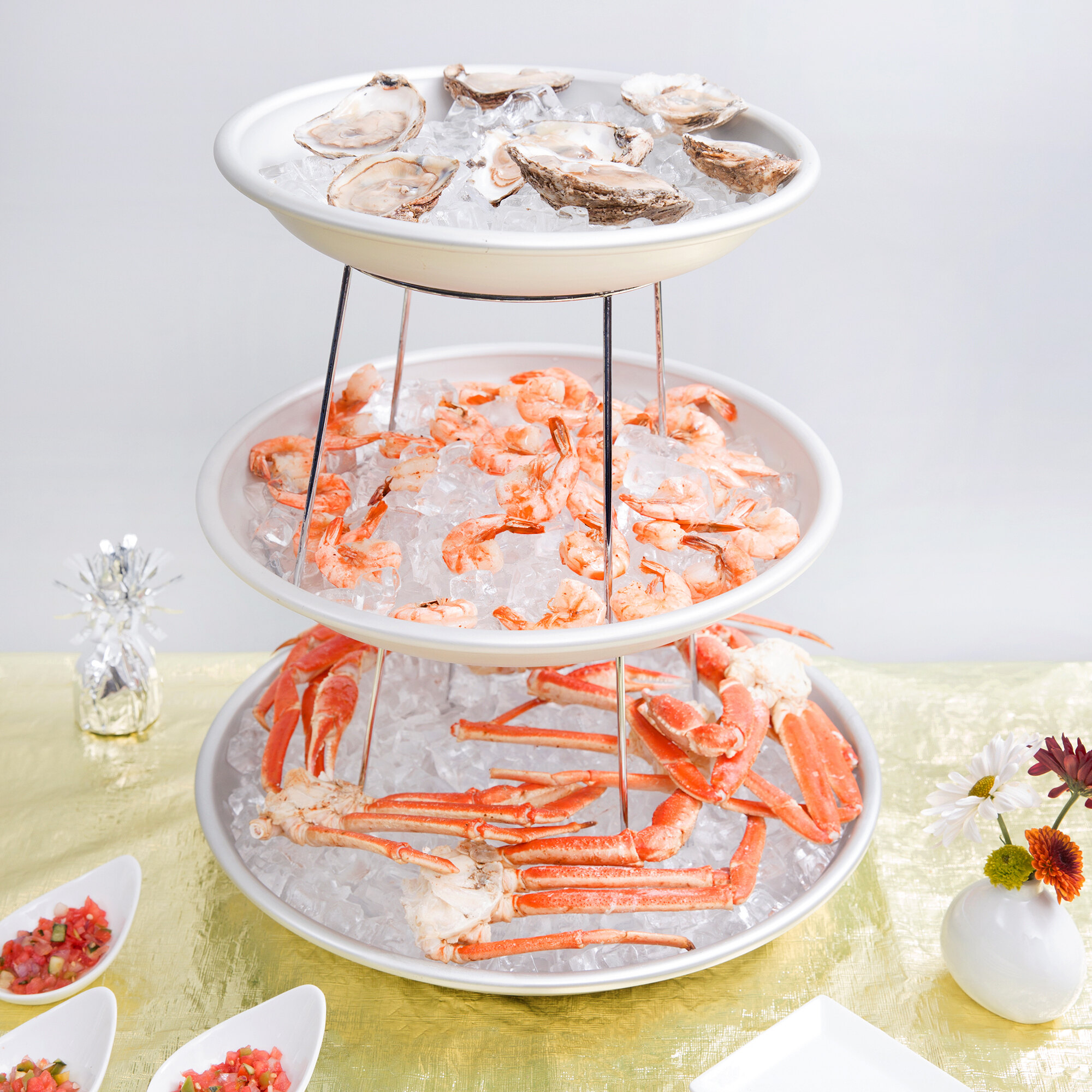 American Metalcraft 3 Tier Seafood Tower Set with Small Aluminum Trays