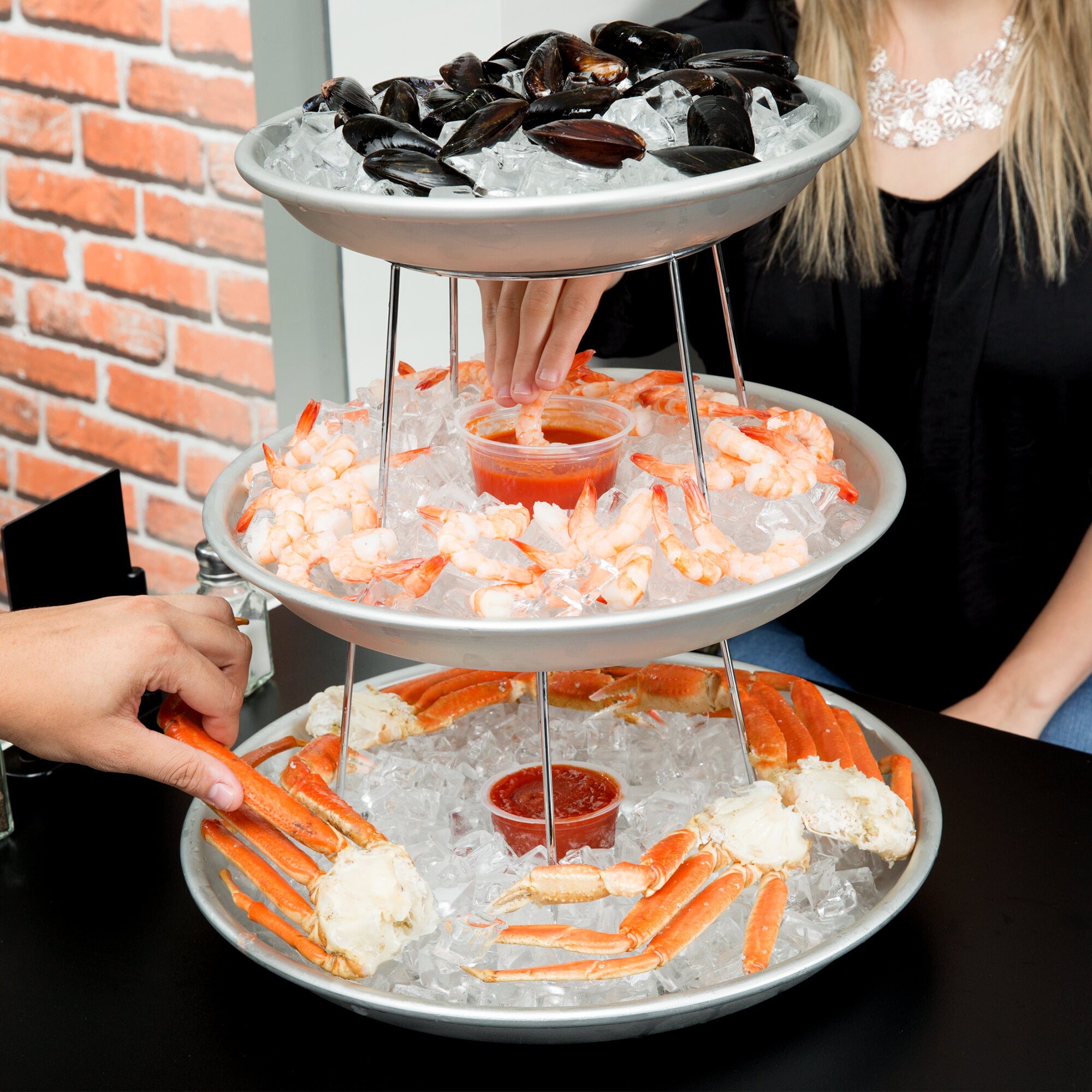 American Metalcraft 3 Tier Seafood Tower Set with Small Aluminum Trays