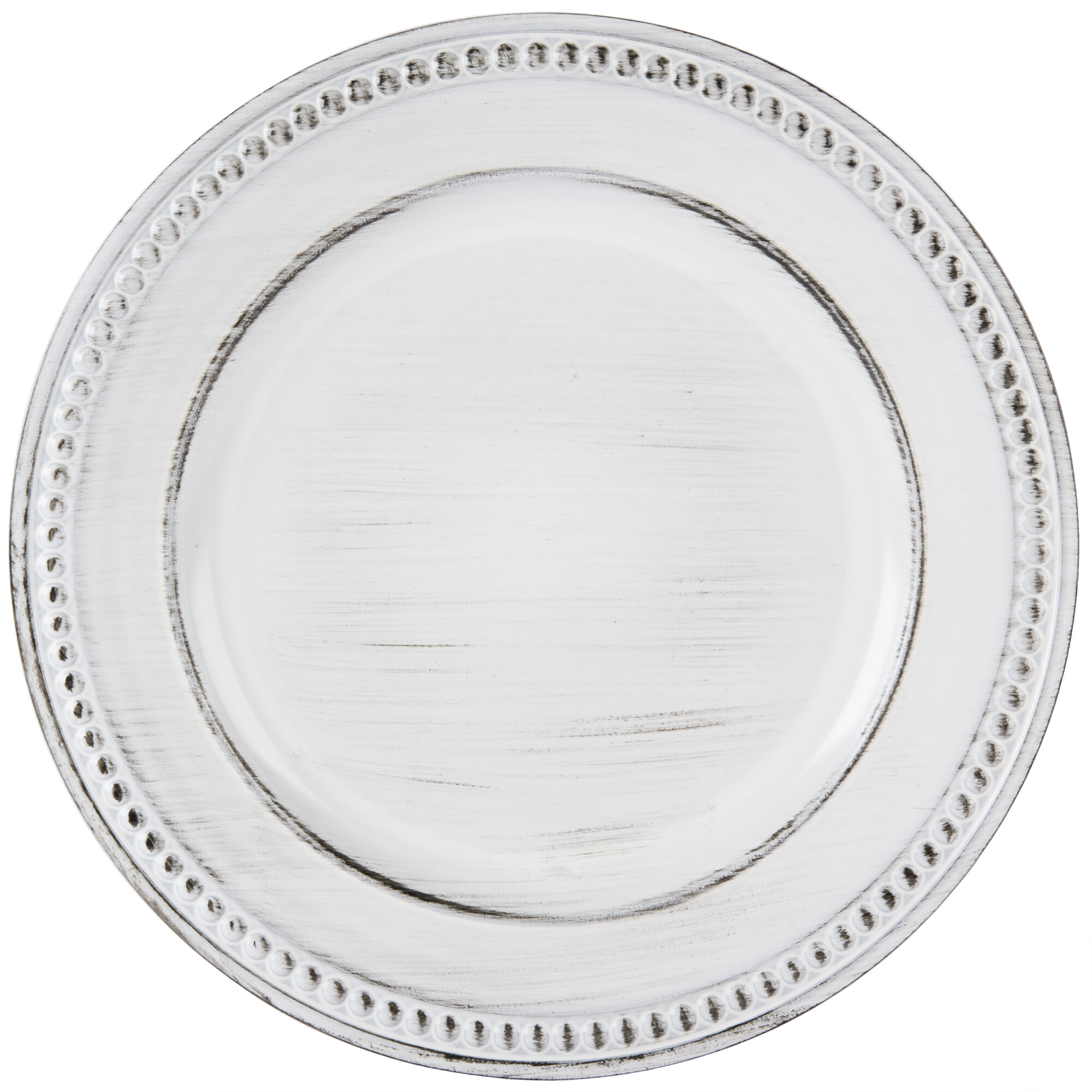 The Jay Companies 1270281 14" Round White Beaded Antique Melamine