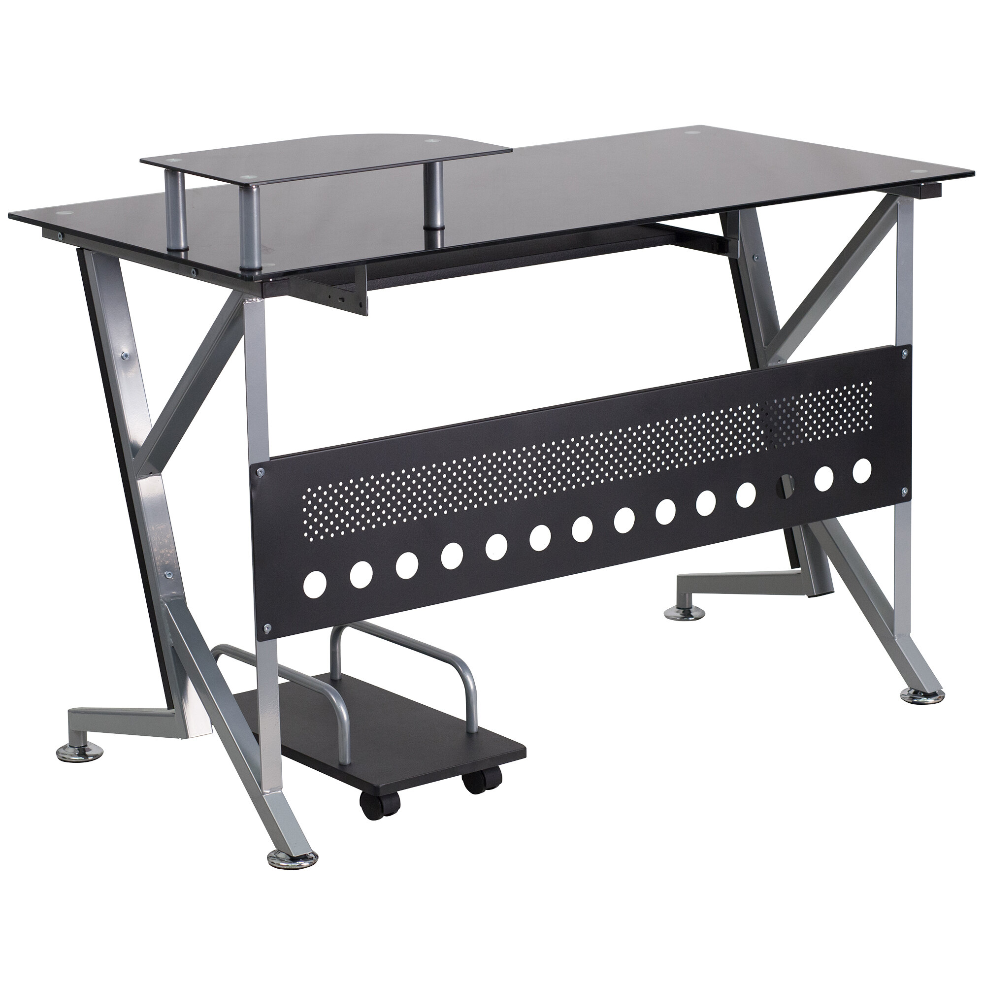Flash Furniture NANWK059GG Black Glass Desk with PullOut Keyboard