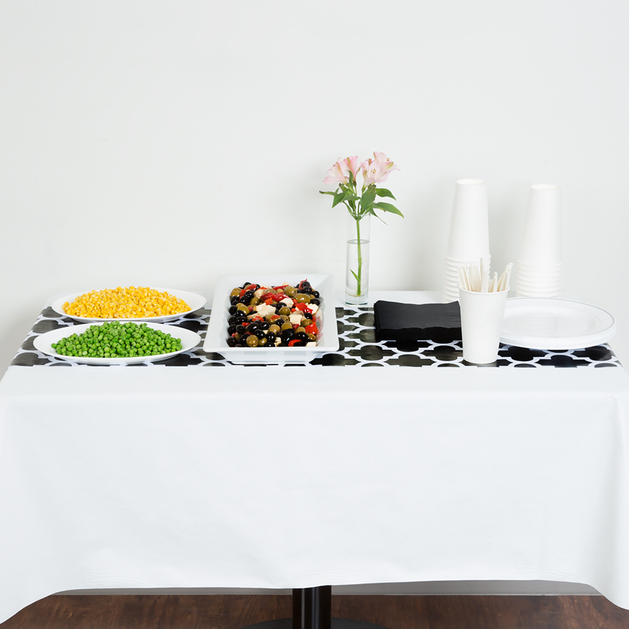 Creative Converting 317332 14" x 84" Black and White Plastic Table Runner