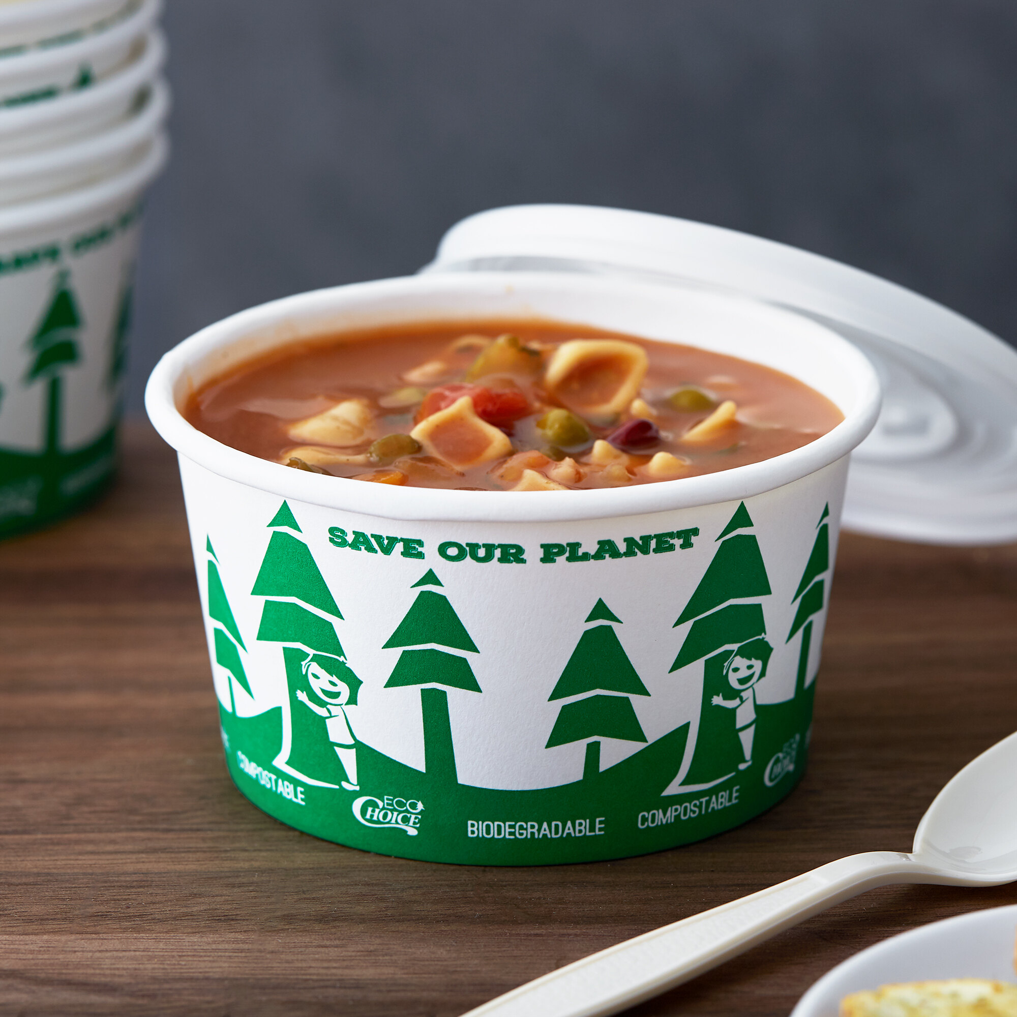 EcoChoice 12 oz. Compostable Paper Soup / Hot Food Cup with Tree Design 25/Pack
