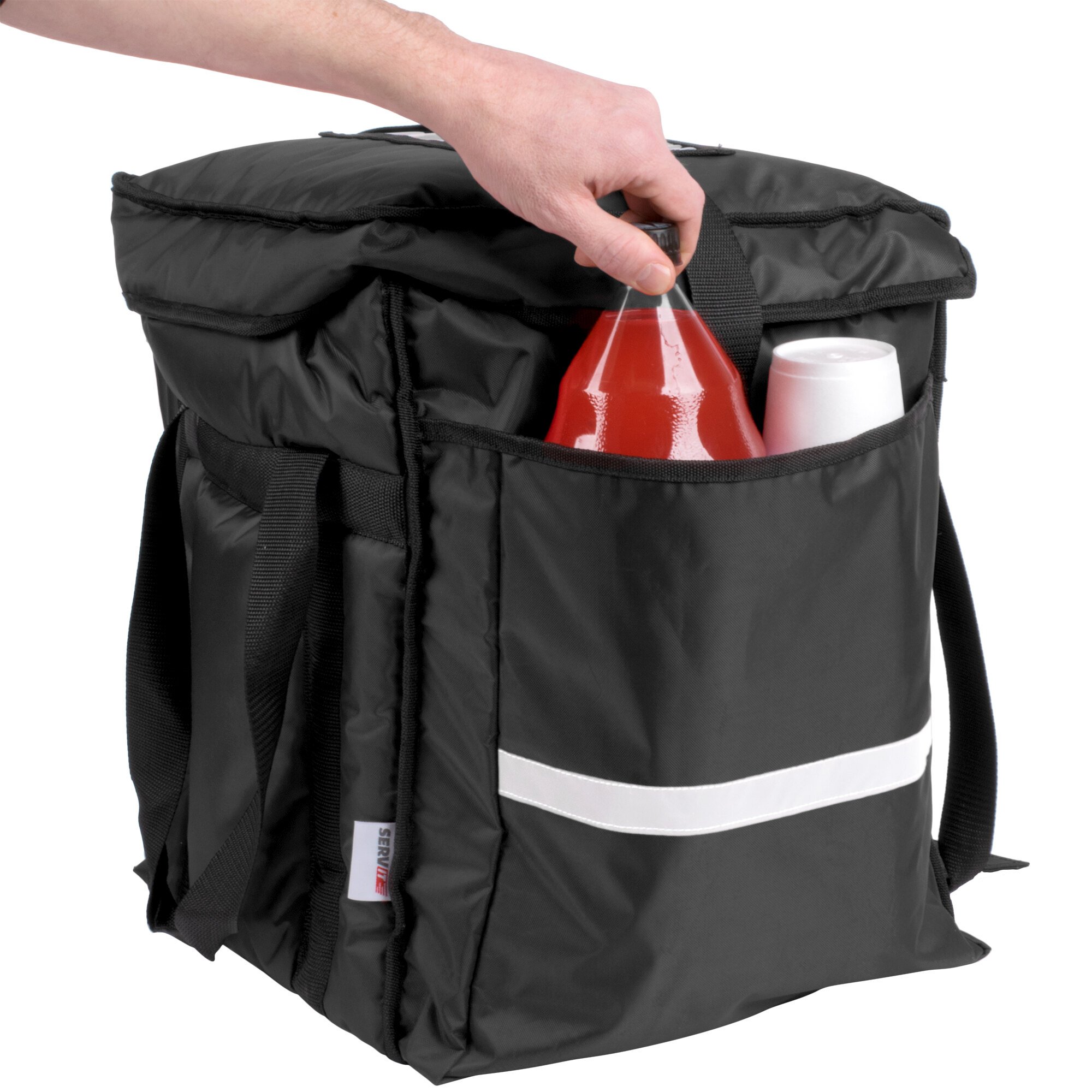 ServIt Heavy-Duty Insulated Black Nylon Soft-Sided Food Delivery Bag ...