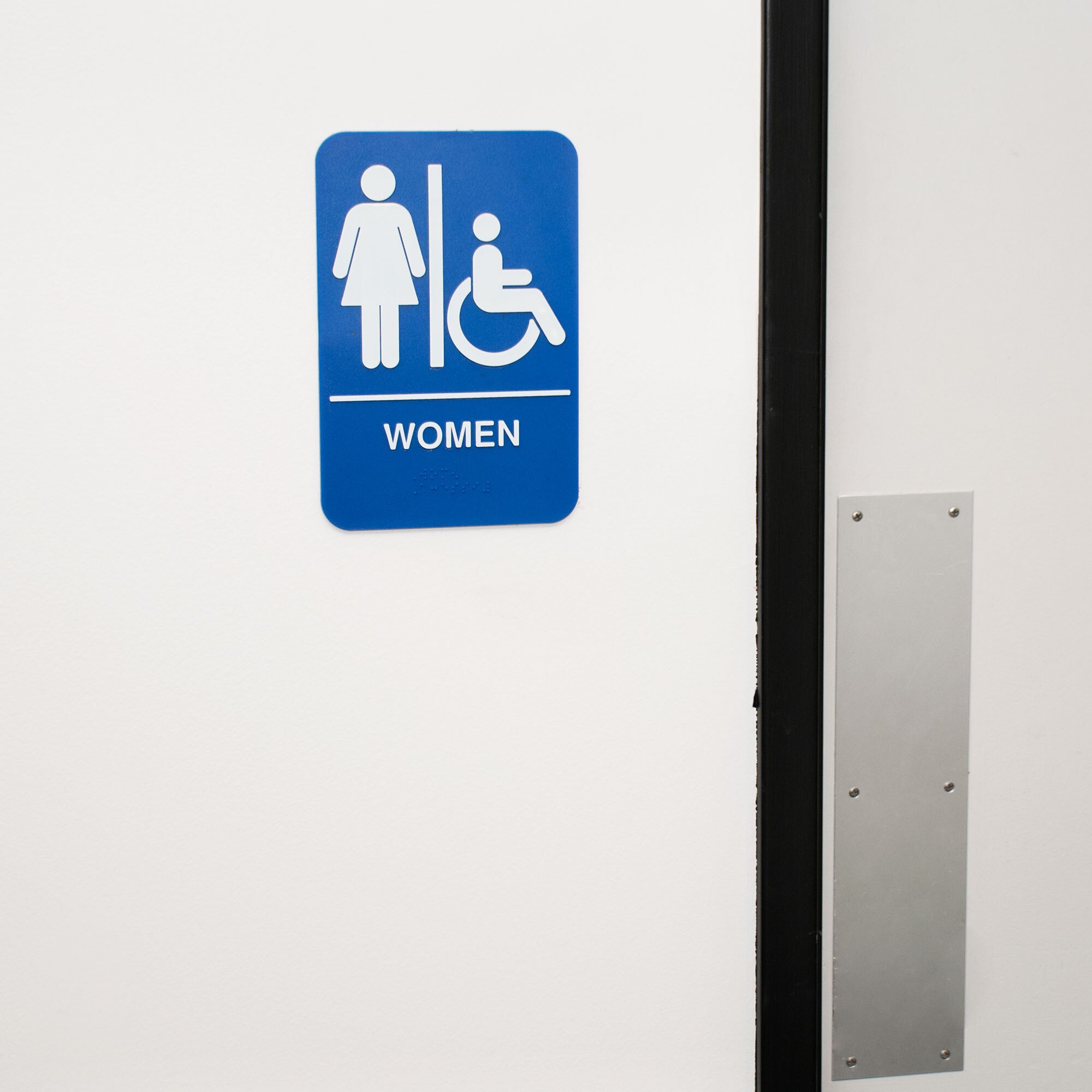 Ada Womens Restroom Sign With Braille Blue And White 9 X 6 8734