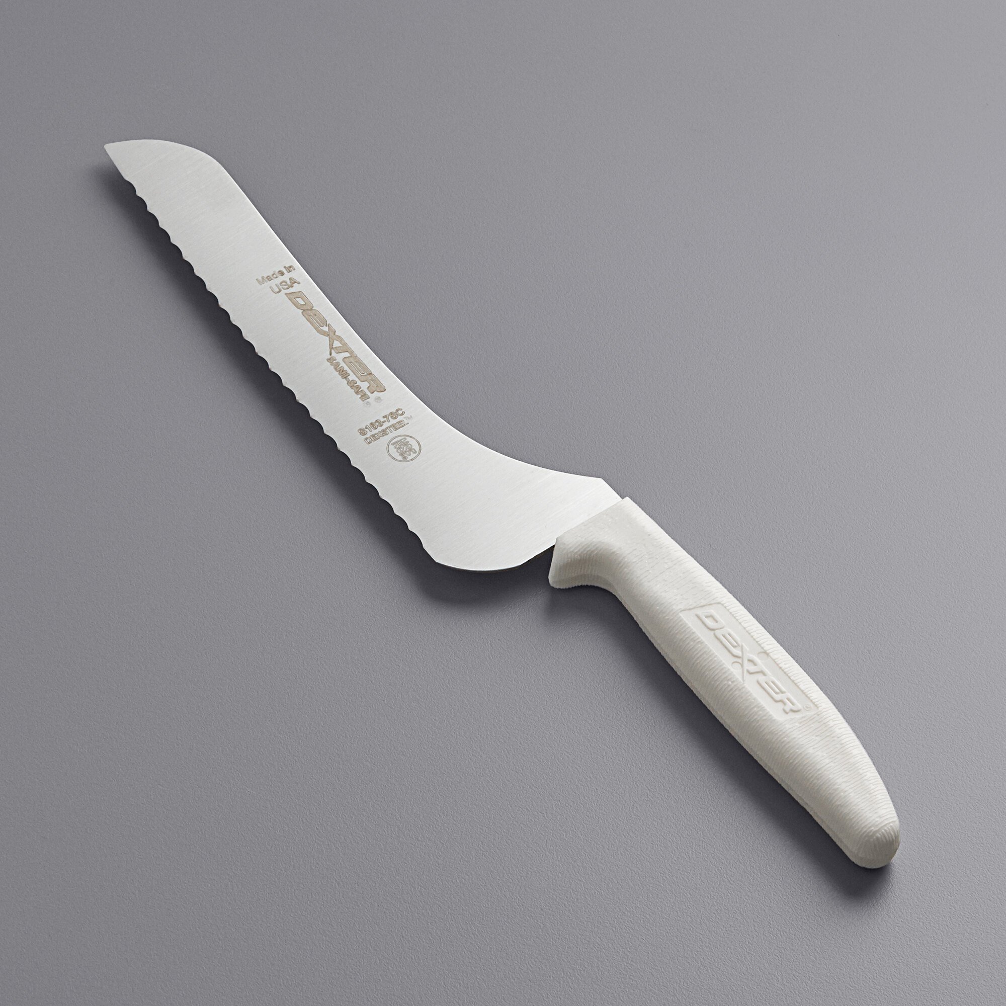 DexterRussell 13623 7" SaniSafe White Handle Scalloped Offset Bread