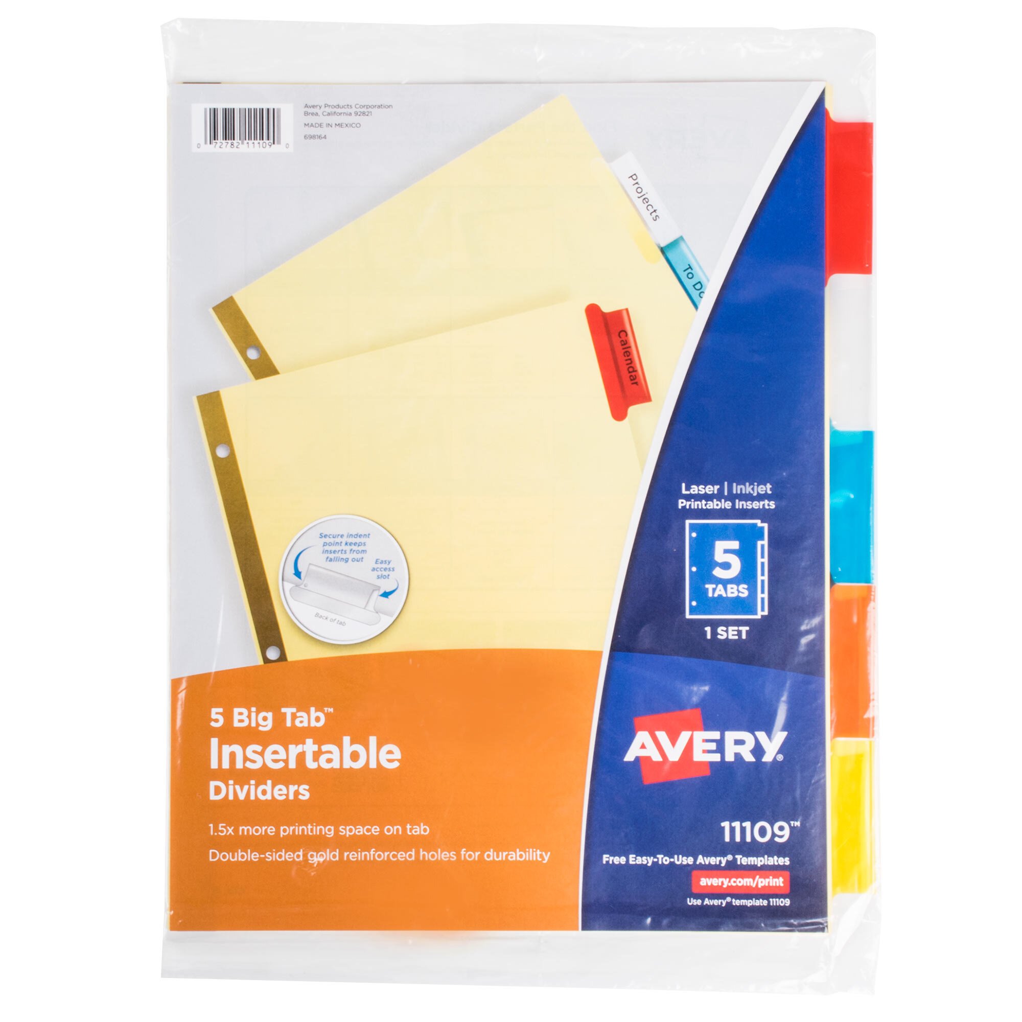 Avery 11109 Big Tab Buff Paper 5-Tab Multi-Color Insertable Dividers