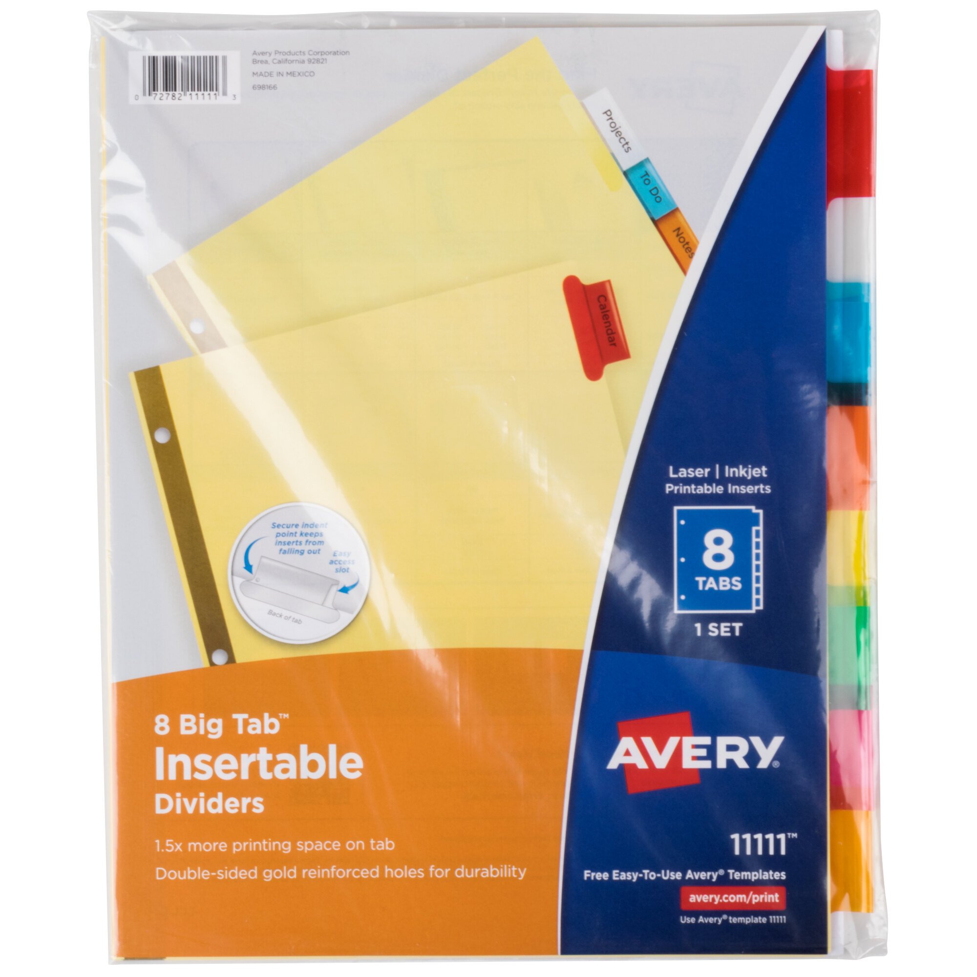 Avery 11111 Big Tab Buff Paper 8-Tab Multi-Color Insertable Dividers