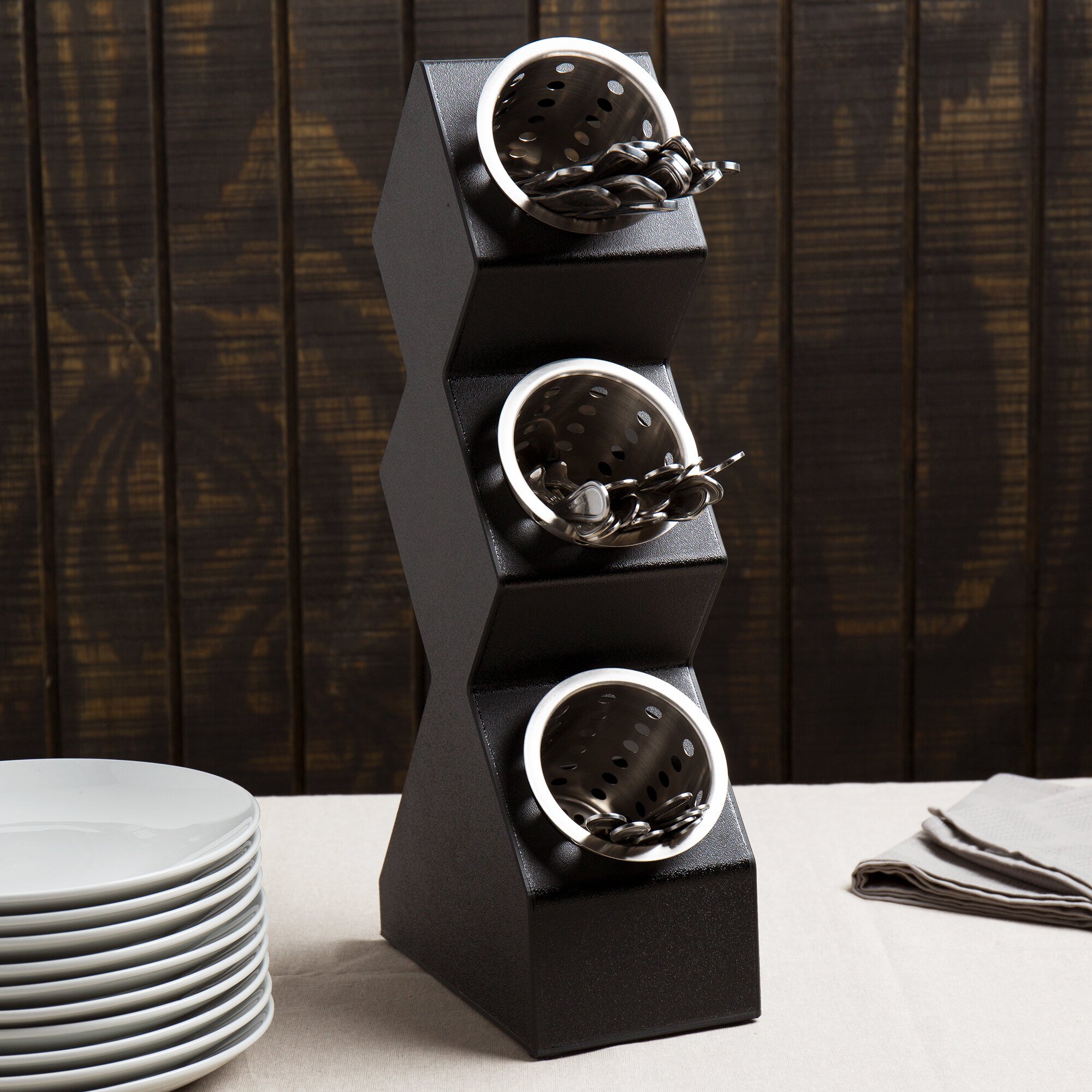 CalMil 10163 Black 3Cylinder Vertical Flatware / Condiment Display