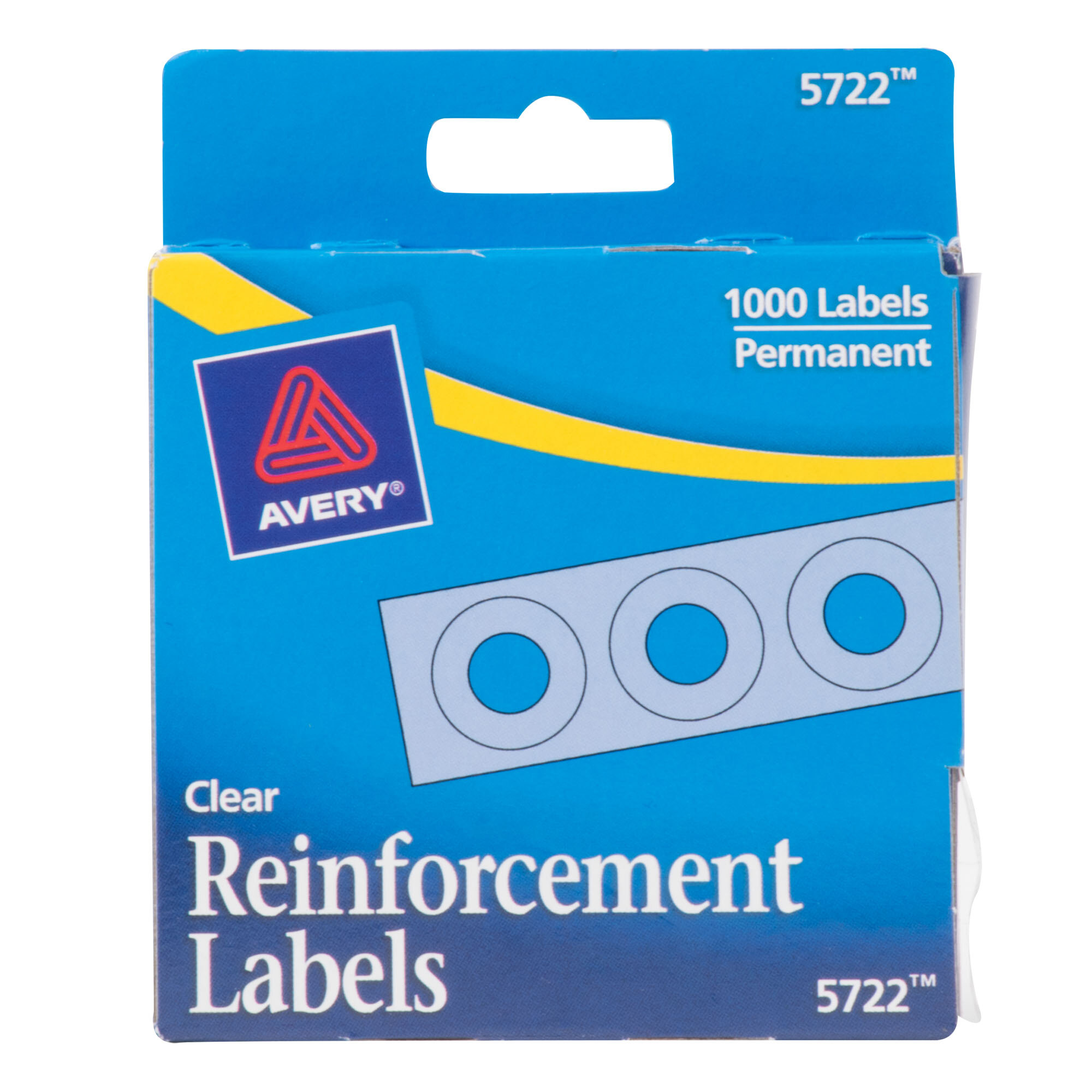 Avery 5722 1/4" Clear Hole Reinforcement Label With Dispenser - 1000/Pack