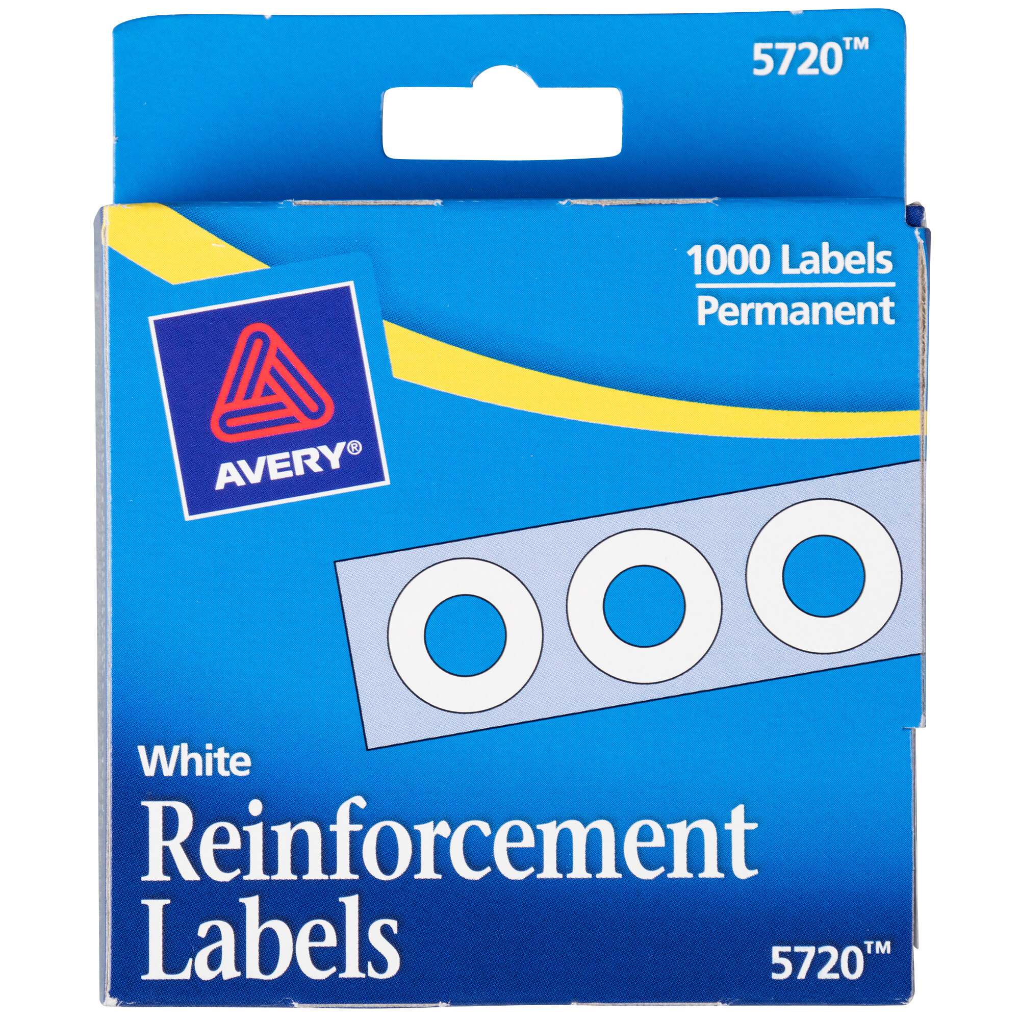 Avery 5720 1/4" White Hole Reinforcement Label with Dispenser 1000/Pack