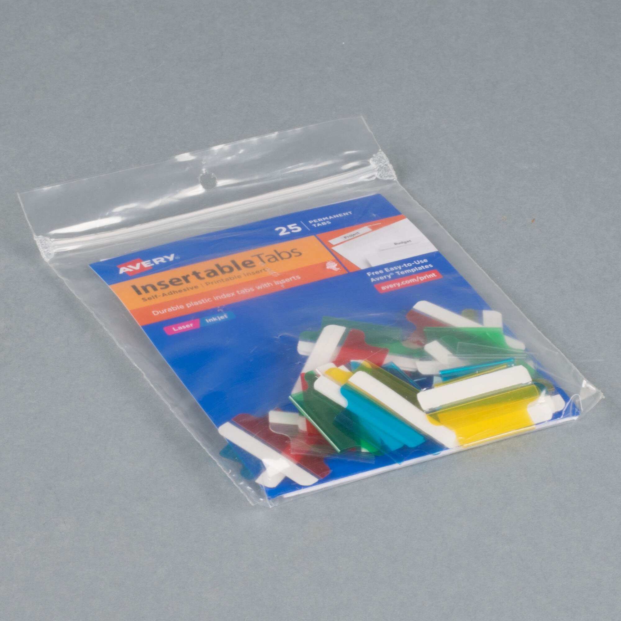 Avery 16219 1" Assorted Color Plastic Index Tabs with Printable Inserts 25/Pack