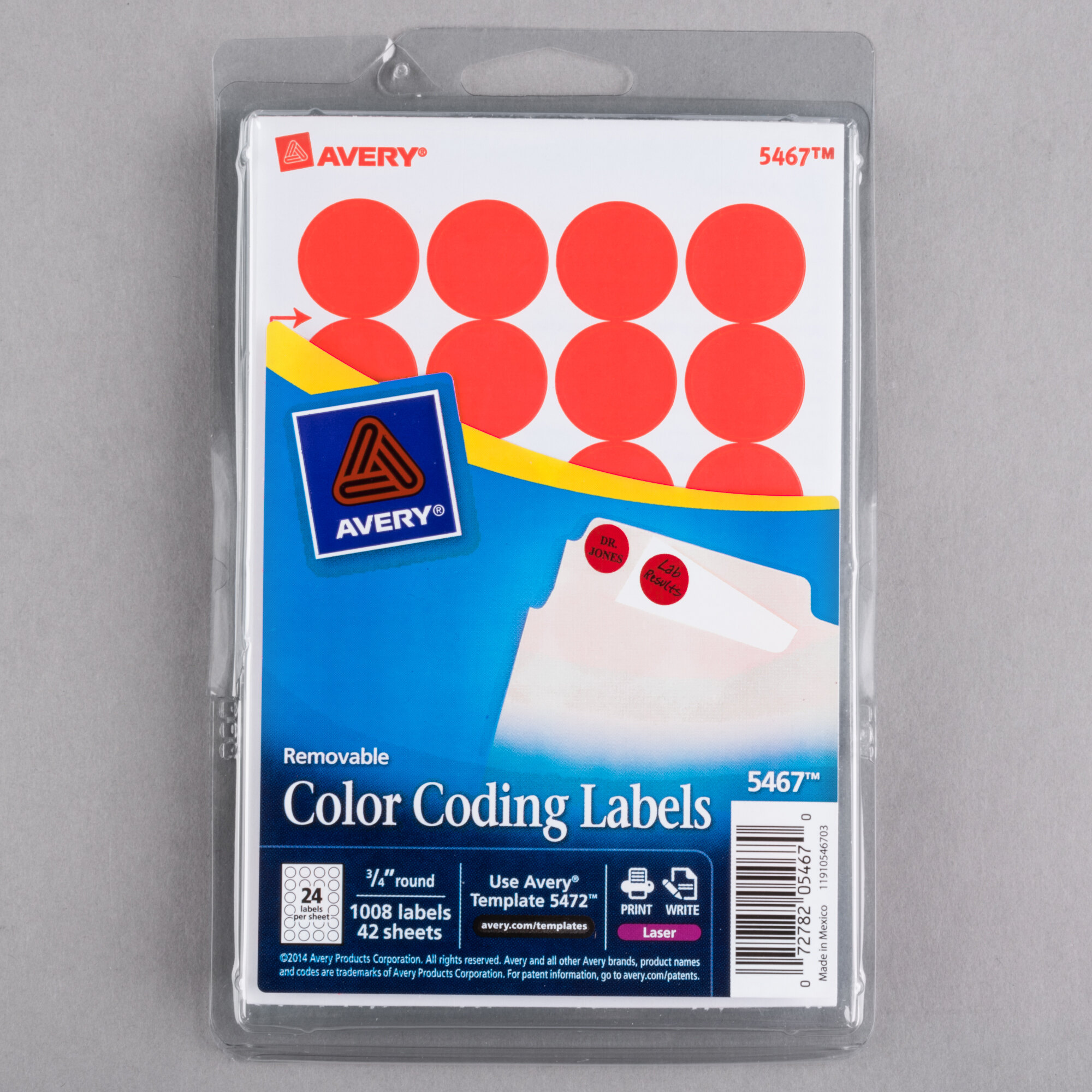 Avery 05467 3/4" Neon Red Round Removable WriteOn / Printable Labels