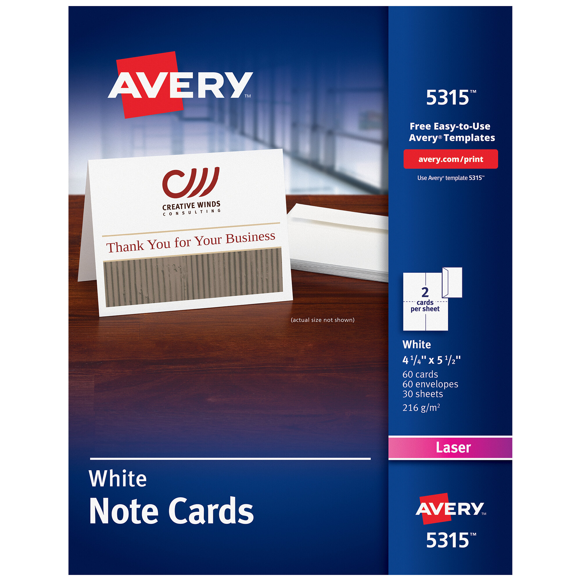Avery 5315 4 1/4" x 5 1/2" Uncoated White Note Cards with Envelopes
