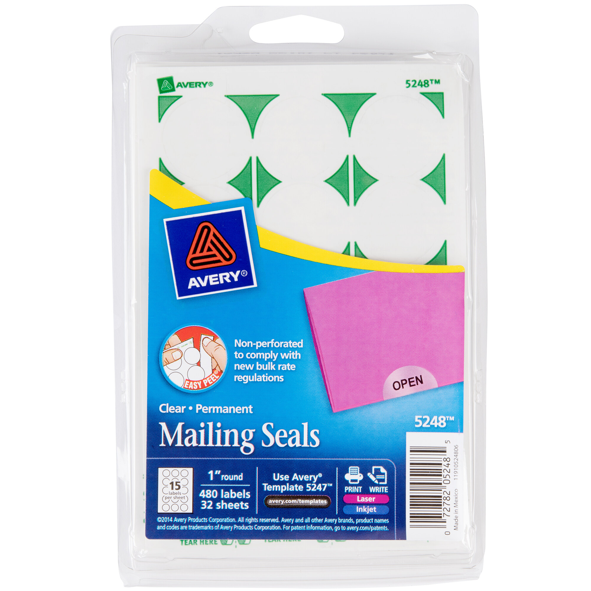 Avery 5248 1" Clear Round Write-On / Printable Mailing Seals - 480/Pack