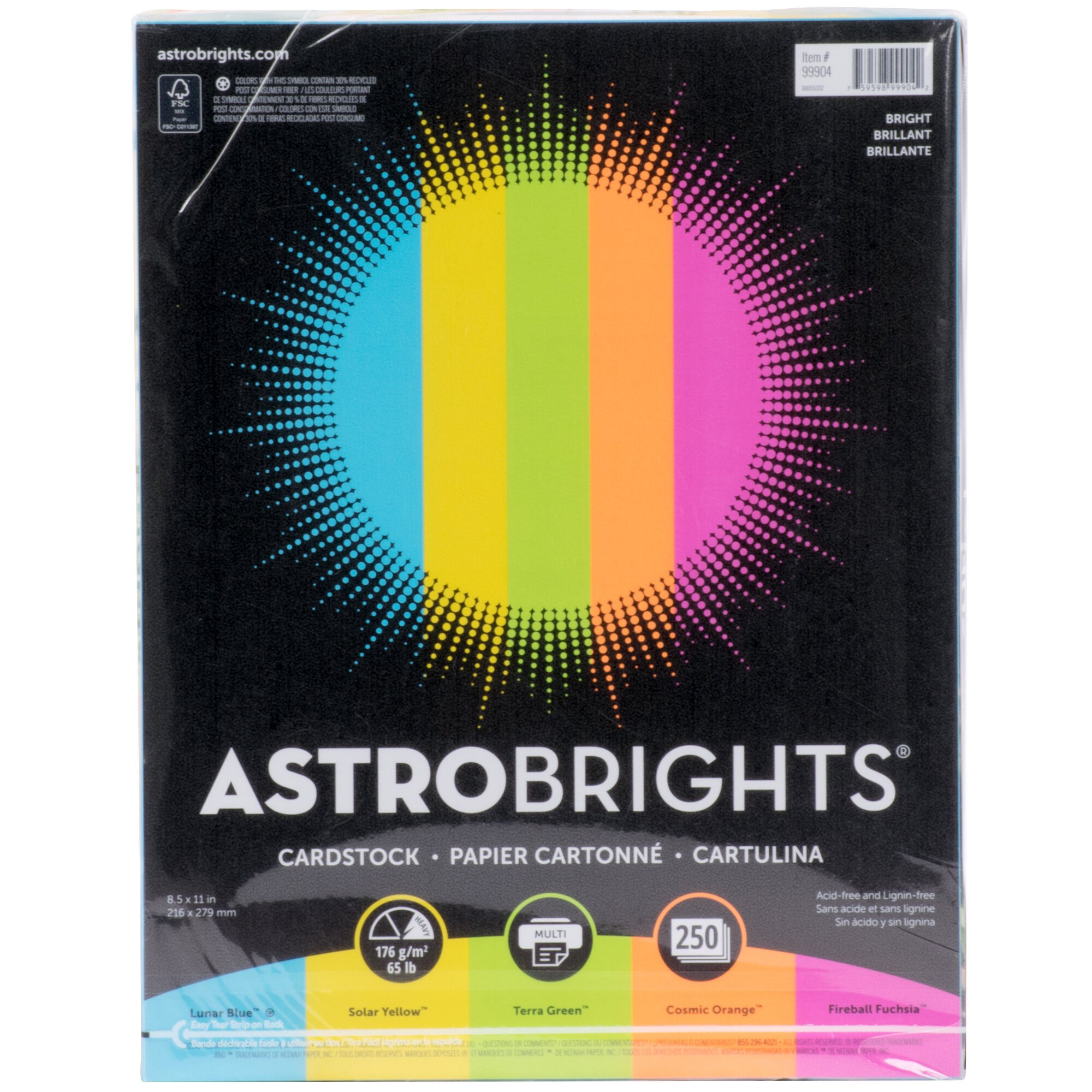 Neenah 99904 Astrobrights 8 1/2" x 11" Bright Assorted 65 Smooth Color