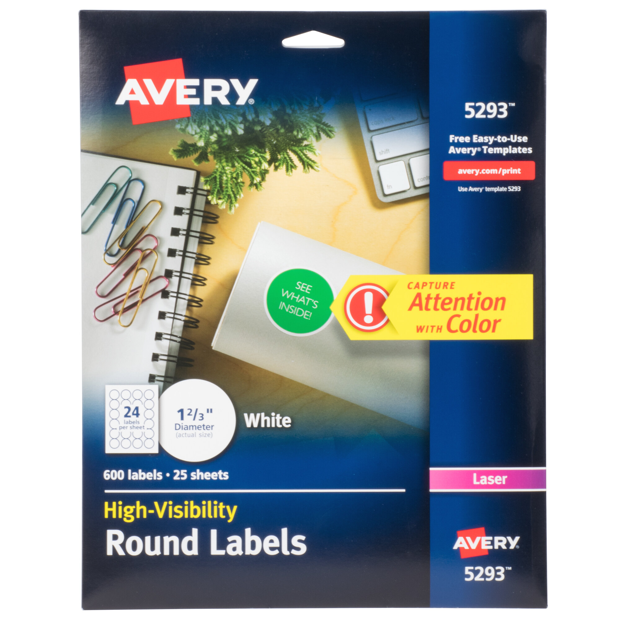 Avery 5293 1 2 3 High Visibility Round White Printable Labels 600 Pack