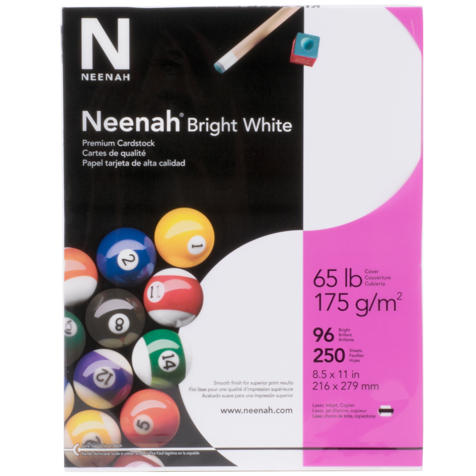 Neenah 91904 8 1/2" x 11" Bright White 65 Smooth Paper Cardstock