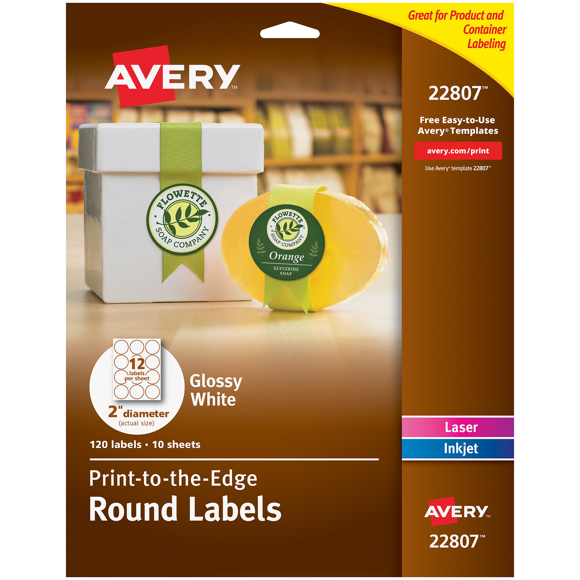 Avery 22807 Easy Peel 2 True Print White Glossy Round Print To The