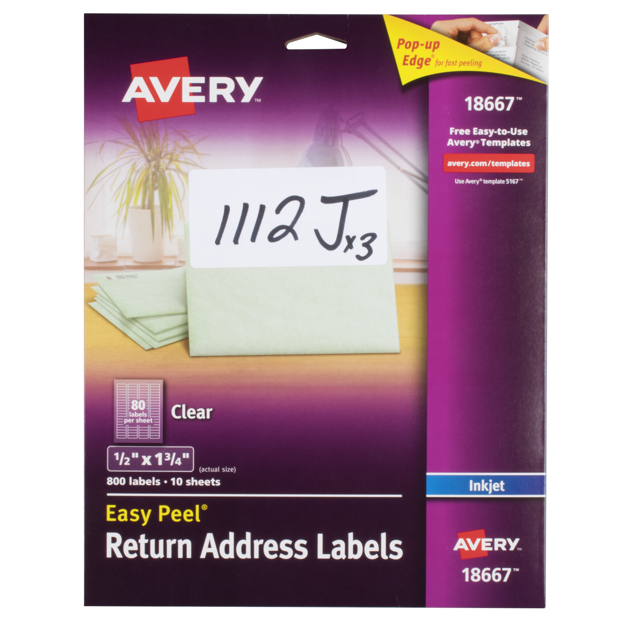 Avery 18667 Easy Peel 1/2" x 1 3/4" Clear Inkjet Printer Return Address