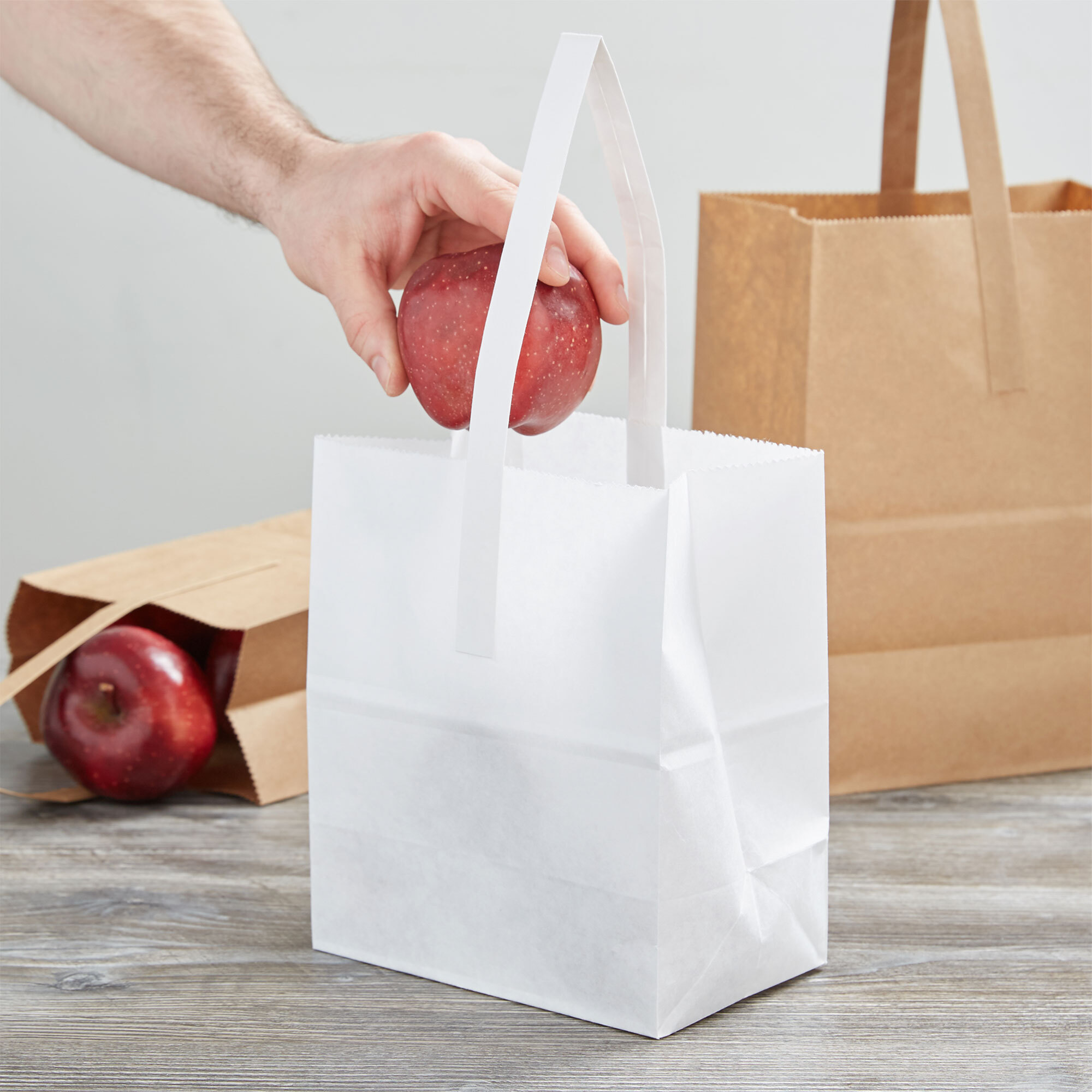 1/2 Peck "Sophomore" White Kraft Paper Produce Market Stand Bag with