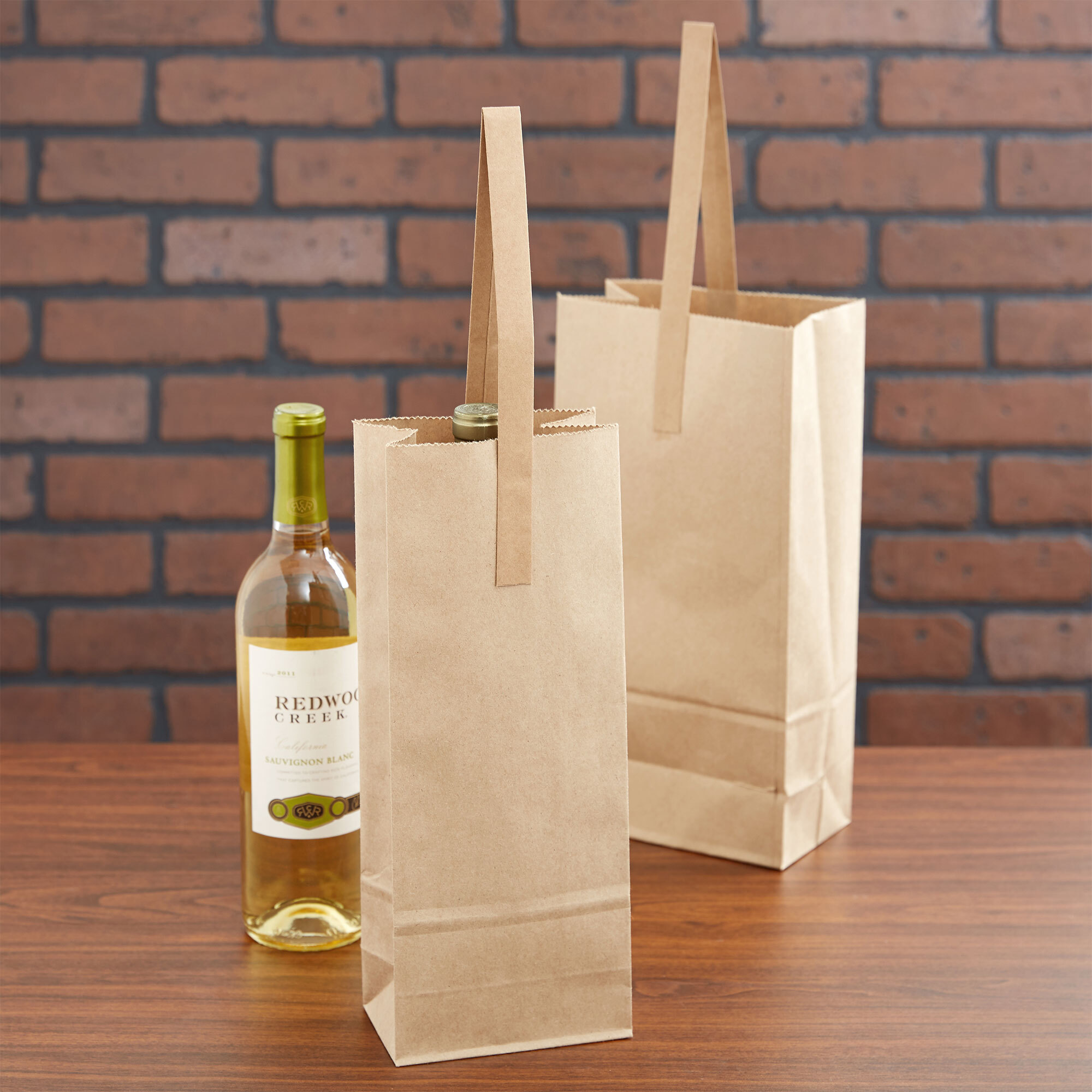 1 Bottle Kraft Paper Wine Bag with Handle - 25/Pack