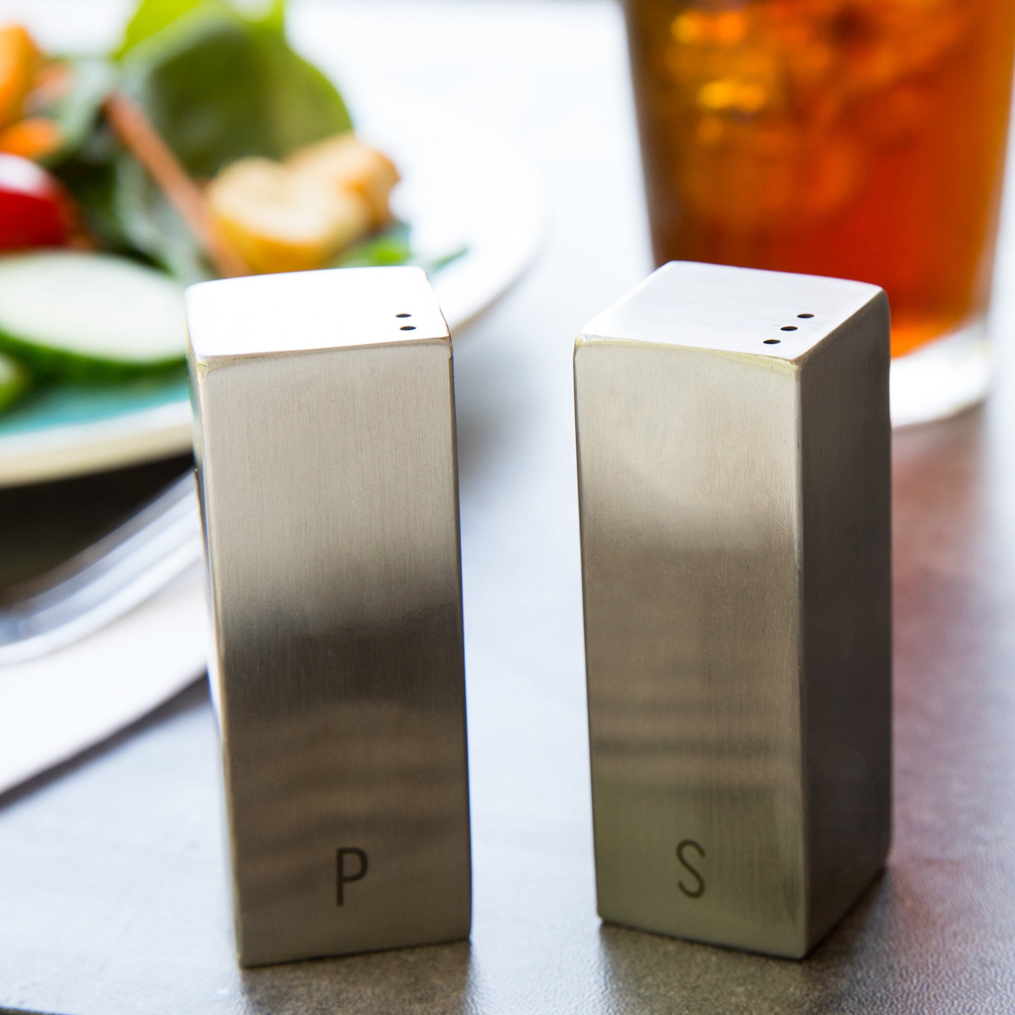Tablecraft 167 1.5 oz. Square Stainless Steel Salt and Pepper Shaker